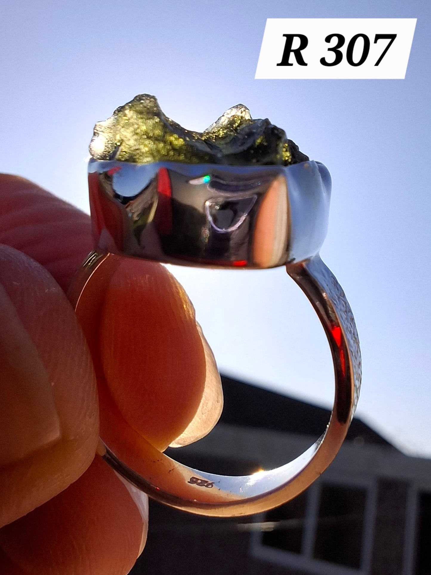 Moldavite Ring, size M, 925 Silver, Tektite (Ref: R307)