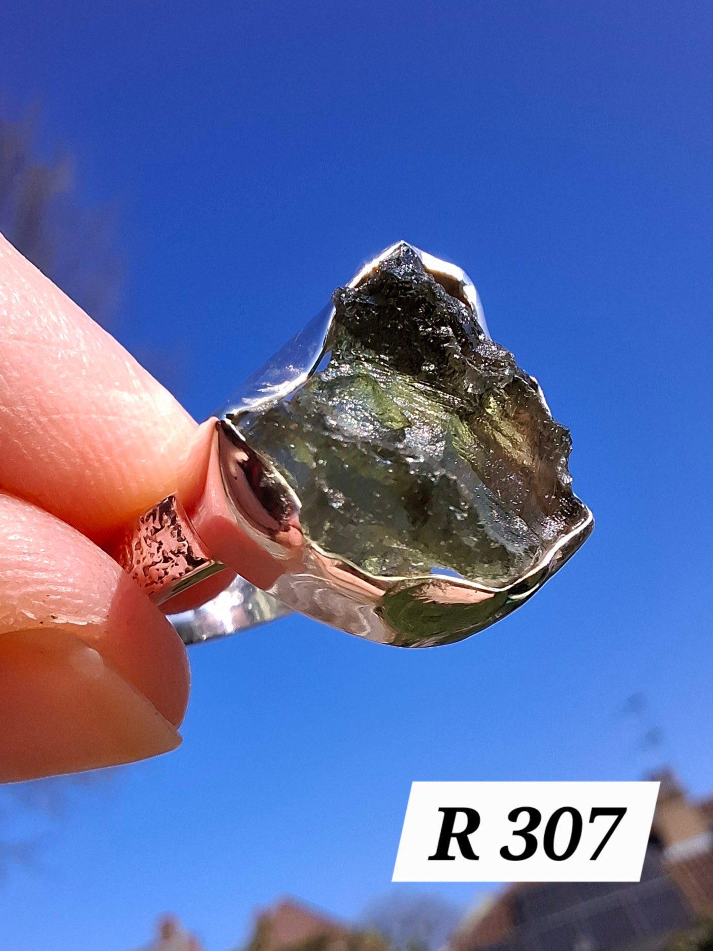 Moldavite Ring, size M, 925 Silver, Tektite (Ref: R307)