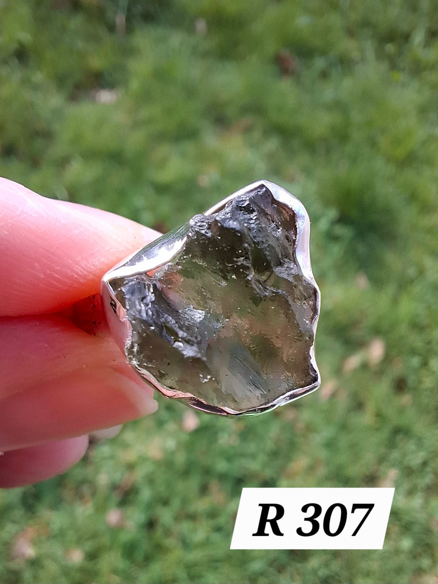 Moldavite Ring, size M, 925 Silver, Tektite (Ref: R307)
