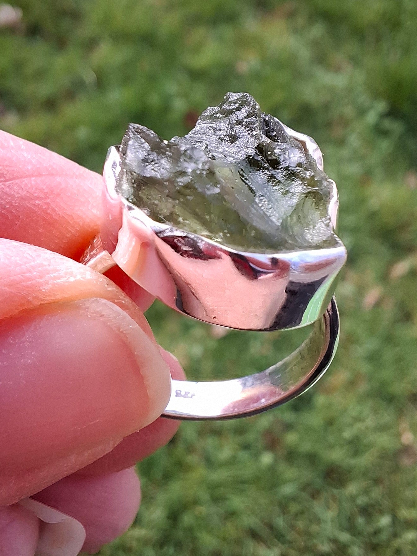 Moldavite Ring, size M, 925 Silver, Tektite (Ref: R307)