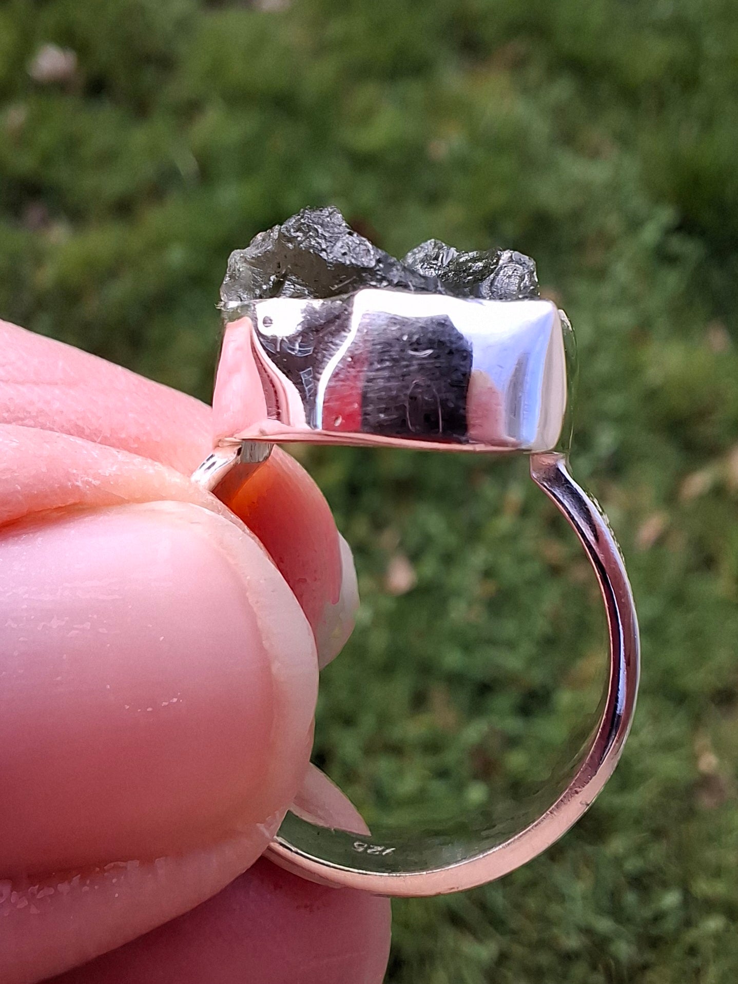 Moldavite Ring, size M, 925 Silver, Tektite (Ref: R307)