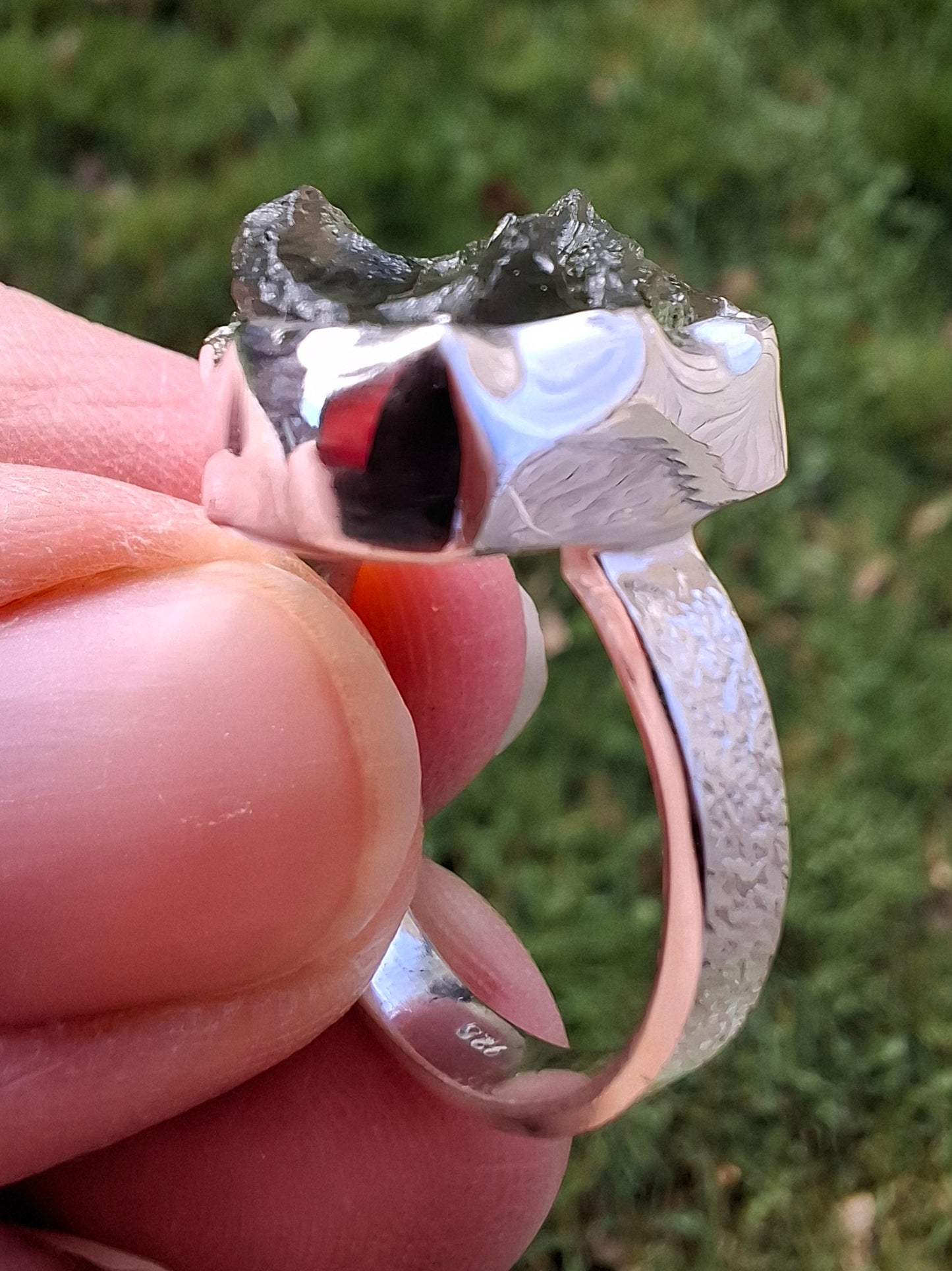 Moldavite Ring, size M, 925 Silver, Tektite (Ref: R307)