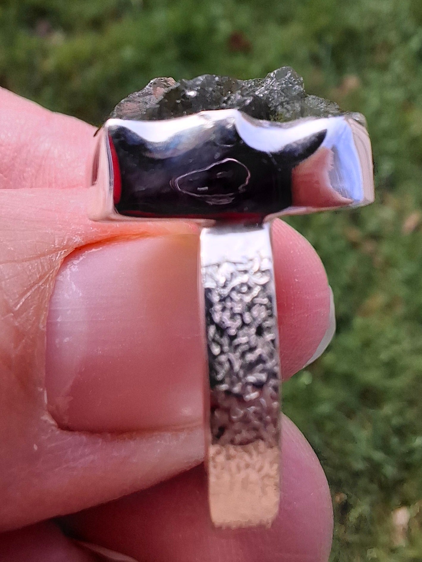 Moldavite Ring, size M, 925 Silver, Tektite (Ref: R307)