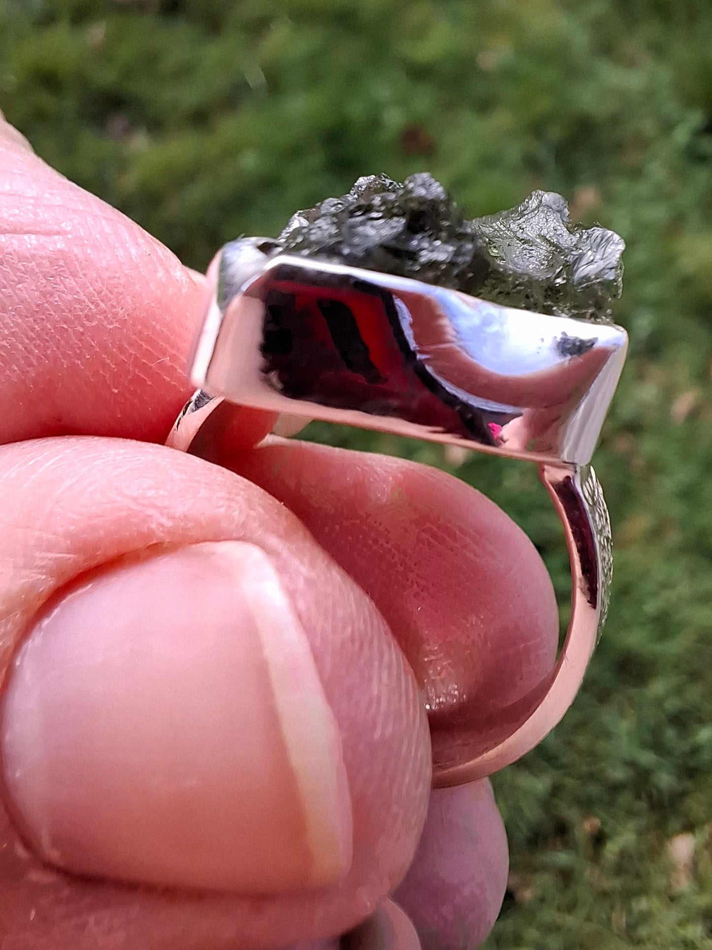 Moldavite Ring, size M, 925 Silver, Tektite (Ref: R307)