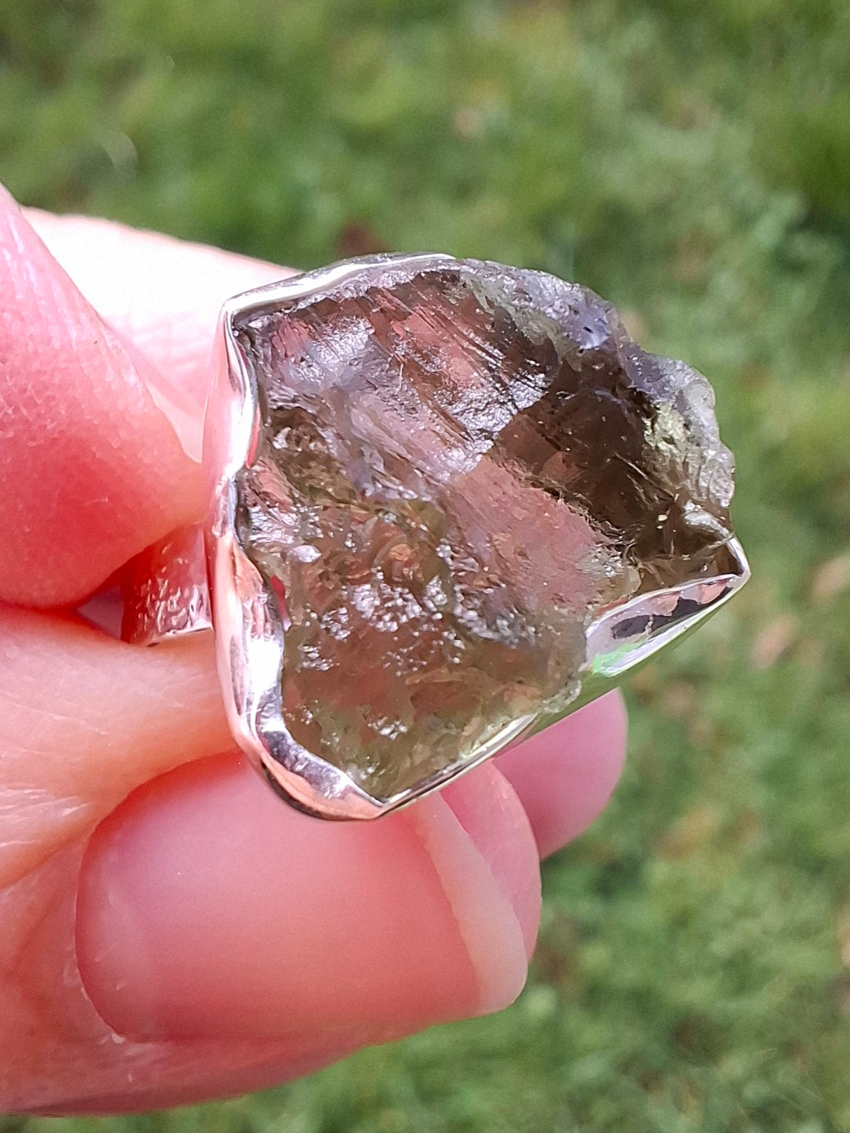 Moldavite Ring, size M, 925 Silver, Tektite (Ref: R307)