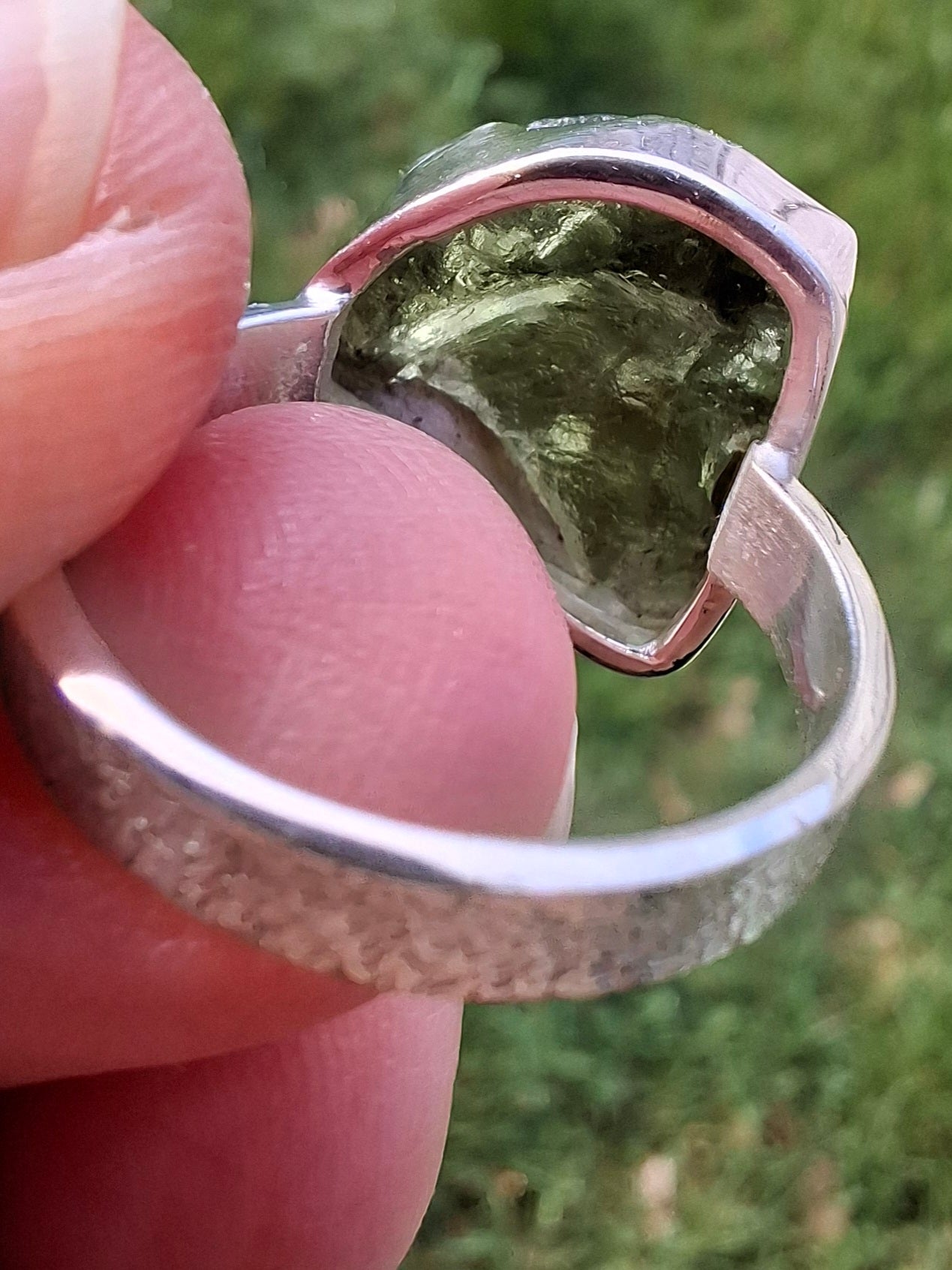 Moldavite Ring, size M, 925 Silver, Tektite (Ref: R307)