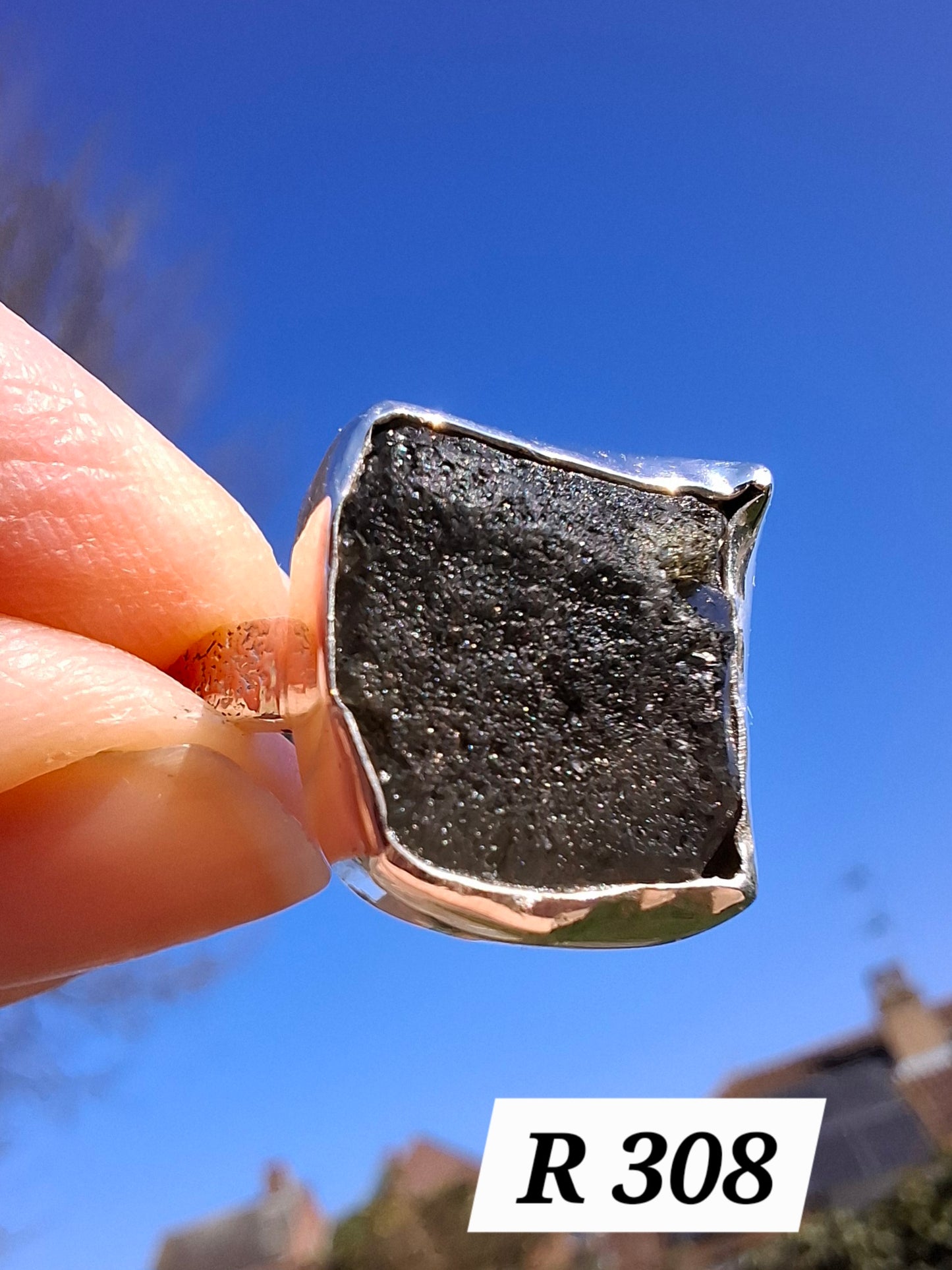 Moldavite Ring, size M/N, 925 Silver, Tektite (Ref: R308)