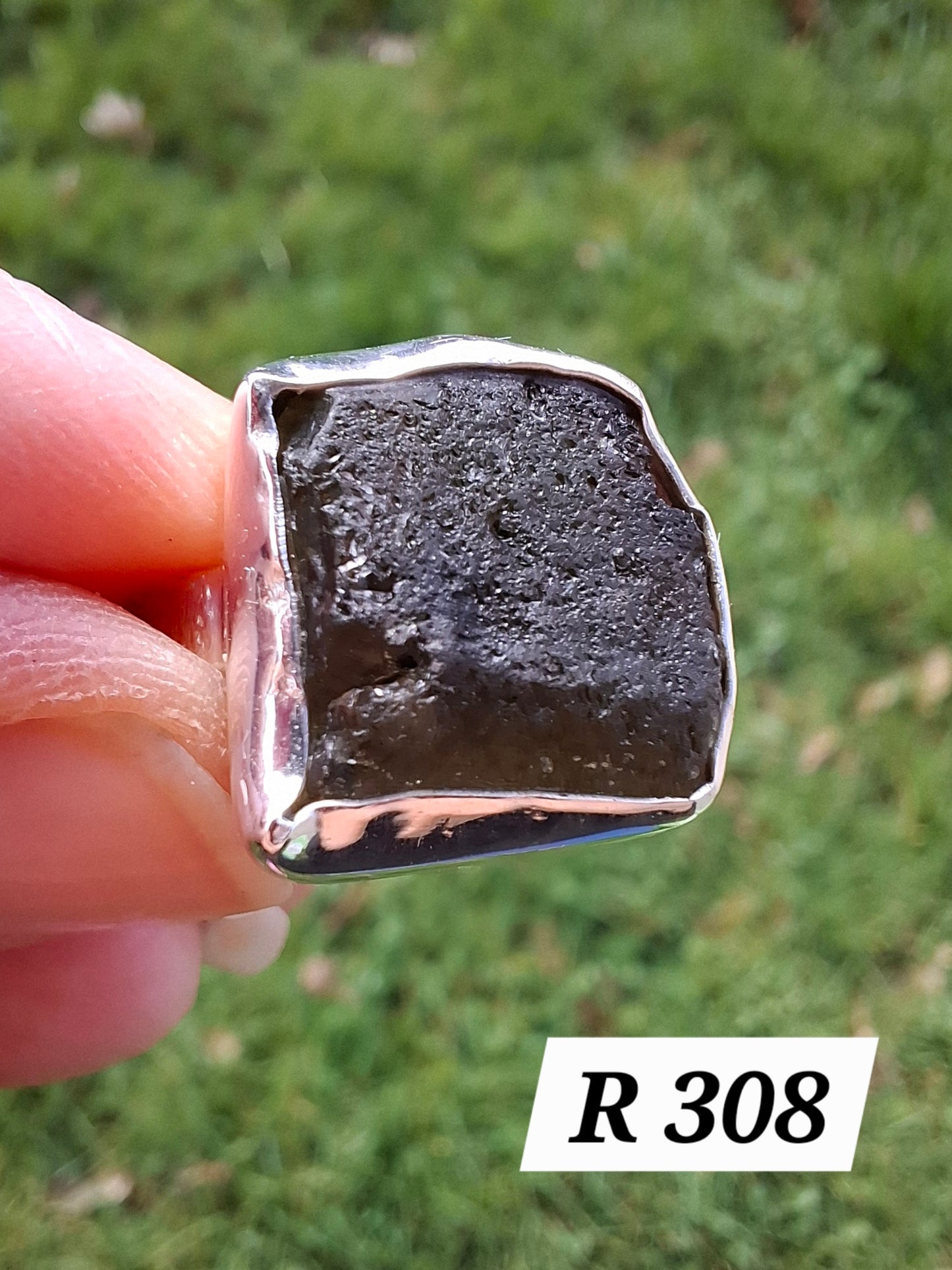 Moldavite Ring, size M/N, 925 Silver, Tektite (Ref: R308)