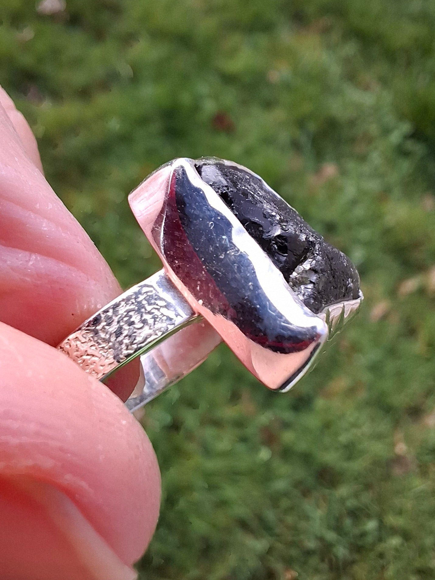 Moldavite Ring, size M/N, 925 Silver, Tektite (Ref: R308)