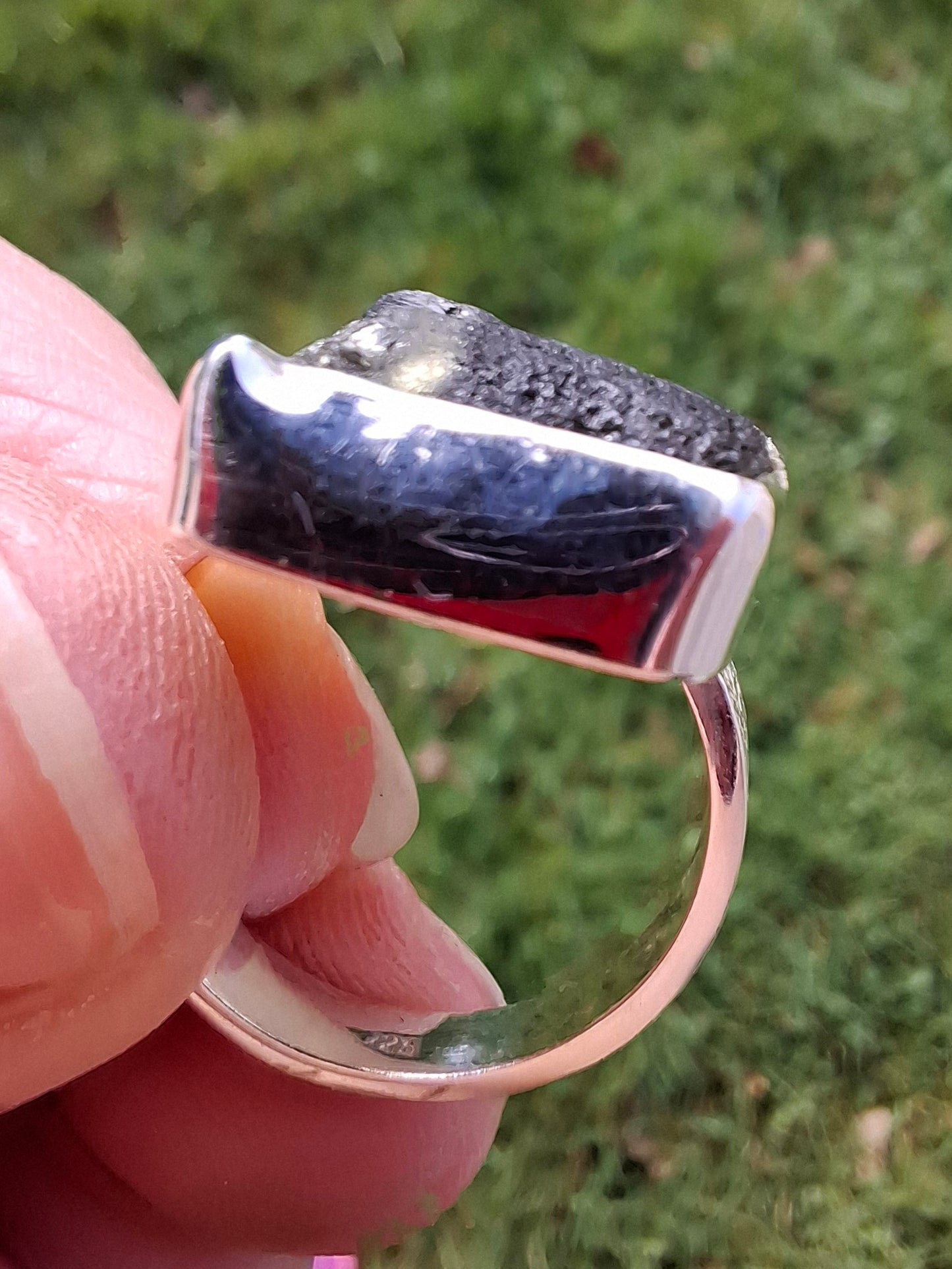 Moldavite Ring, size M/N, 925 Silver, Tektite (Ref: R308)