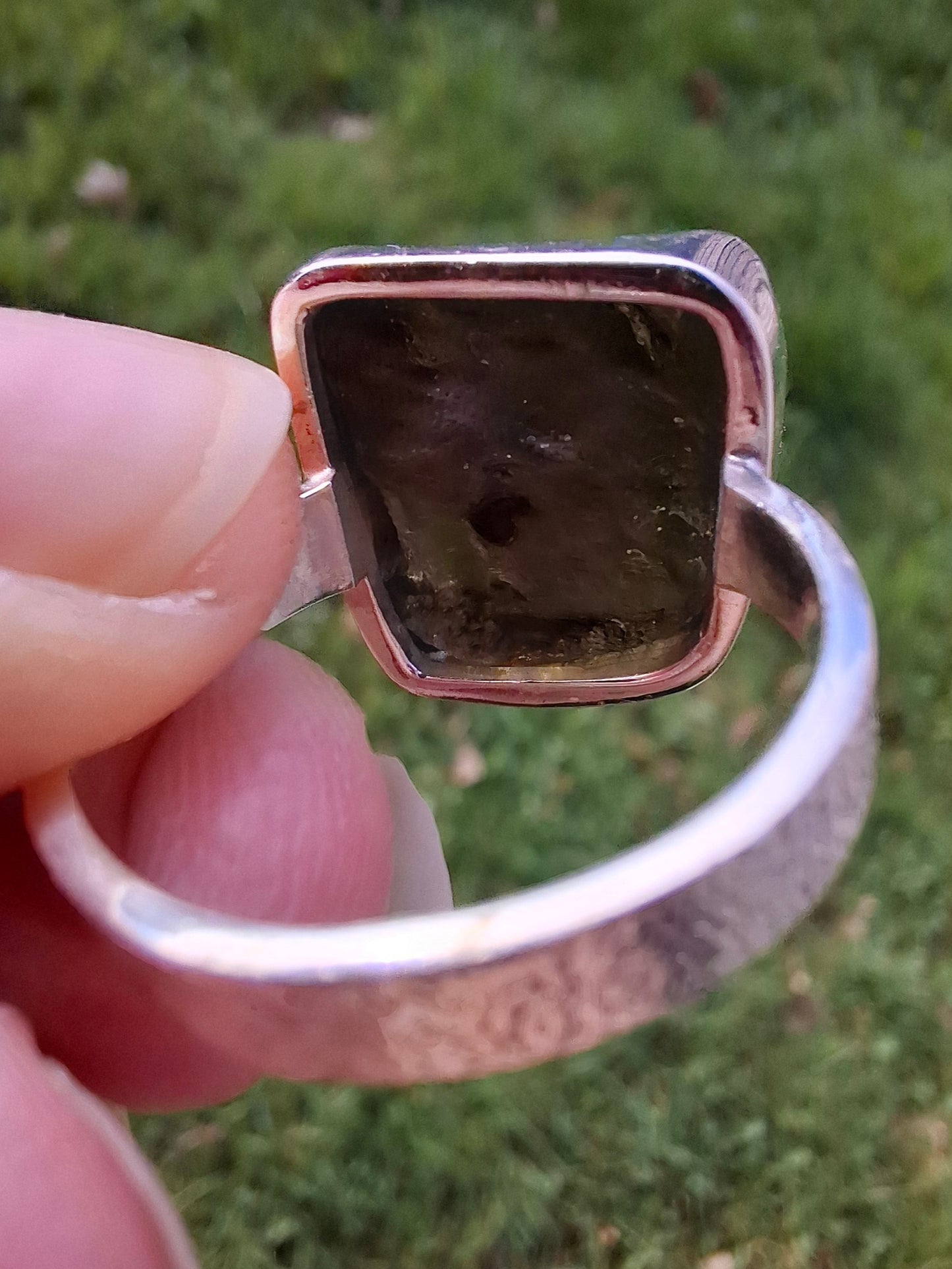 Moldavite Ring, size M/N, 925 Silver, Tektite (Ref: R308)