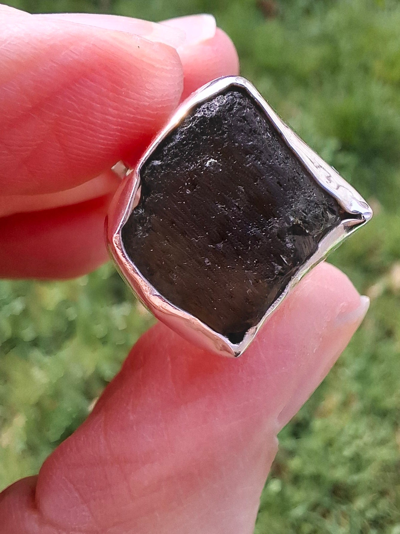 Moldavite Ring, size M/N, 925 Silver, Tektite (Ref: R308)