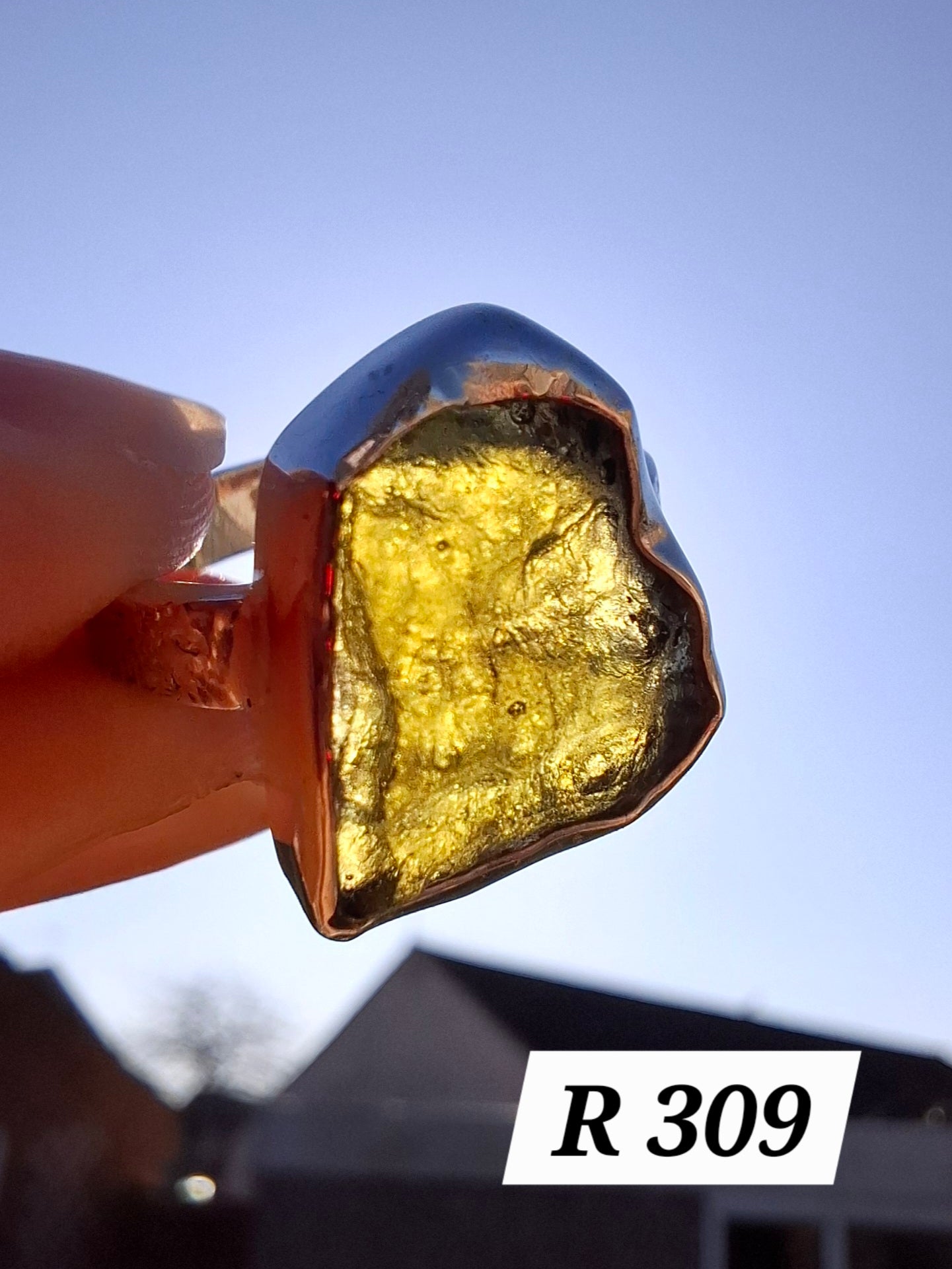 Moldavite Ring, size large M/small N, 925 Silver, Tektite (Ref: R309)