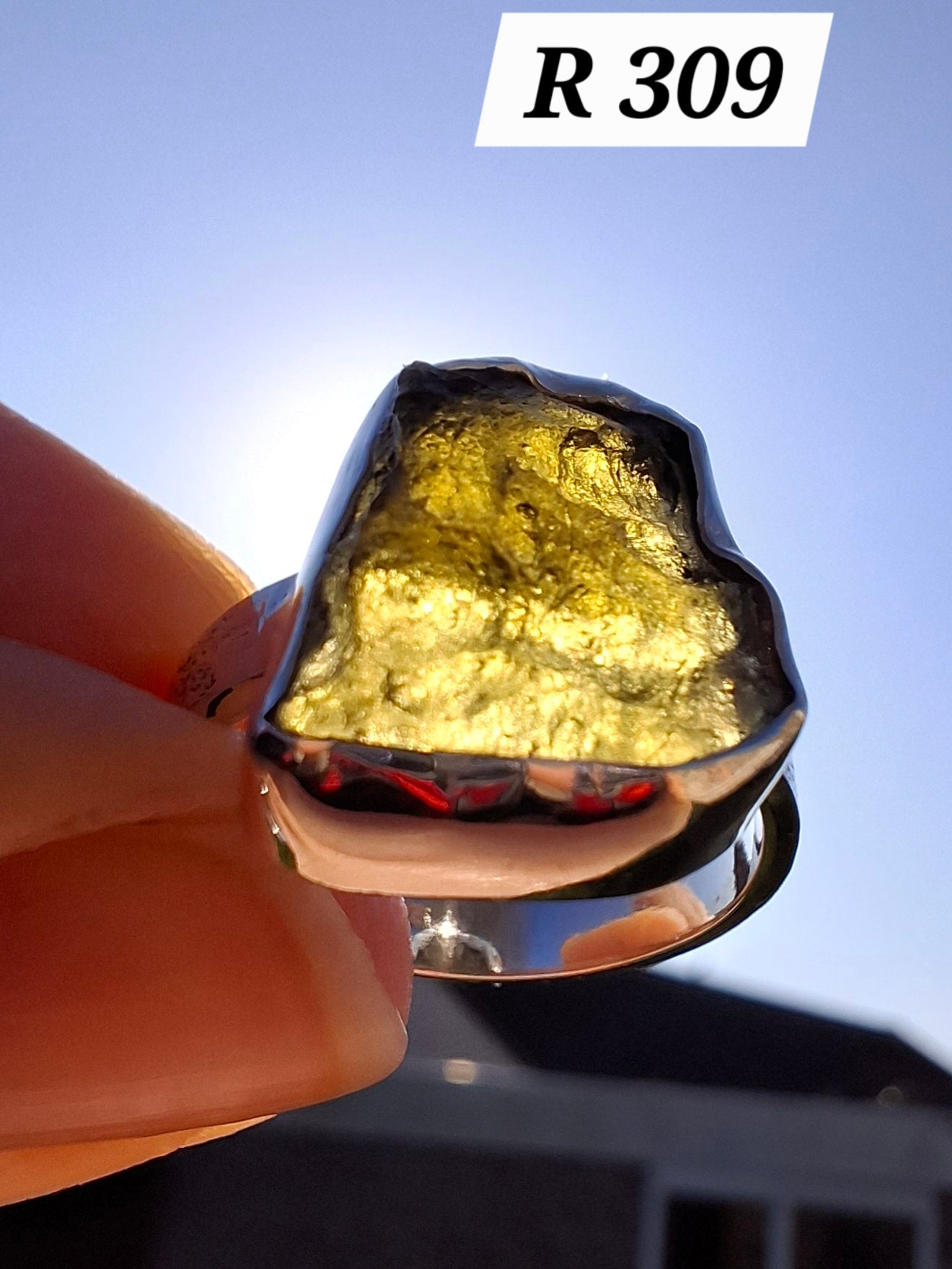 Moldavite Ring, size large M/small N, 925 Silver, Tektite (Ref: R309)