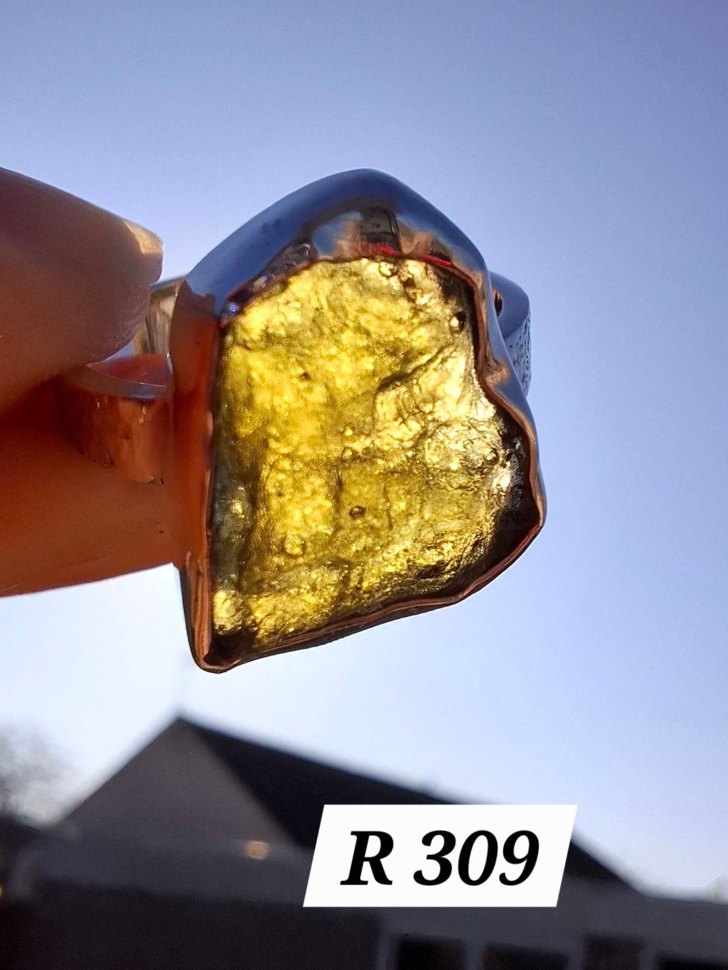 Moldavite Ring, size large M/small N, 925 Silver, Tektite (Ref: R309)