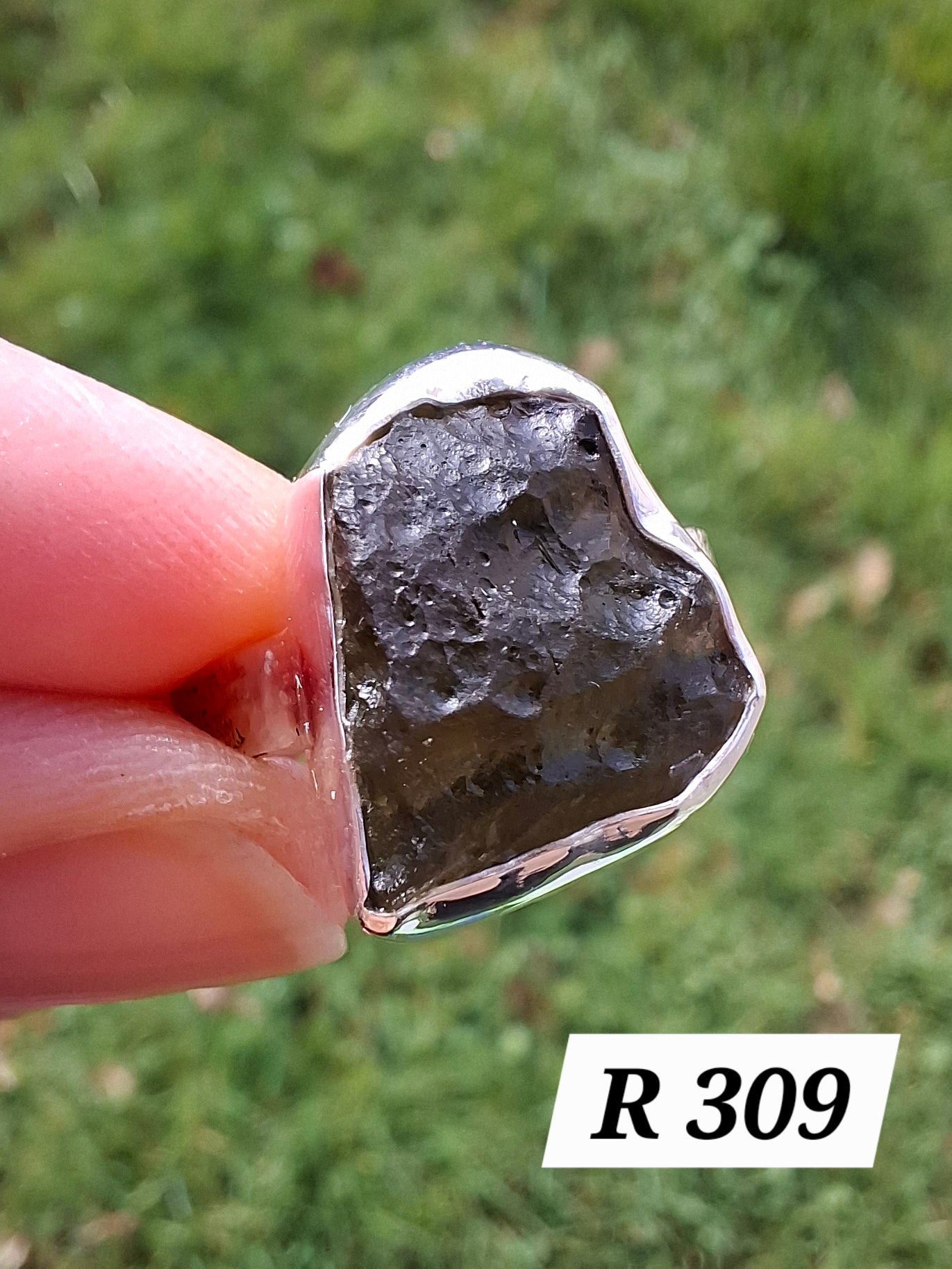 Moldavite Ring, size large M/small N, 925 Silver, Tektite (Ref: R309)