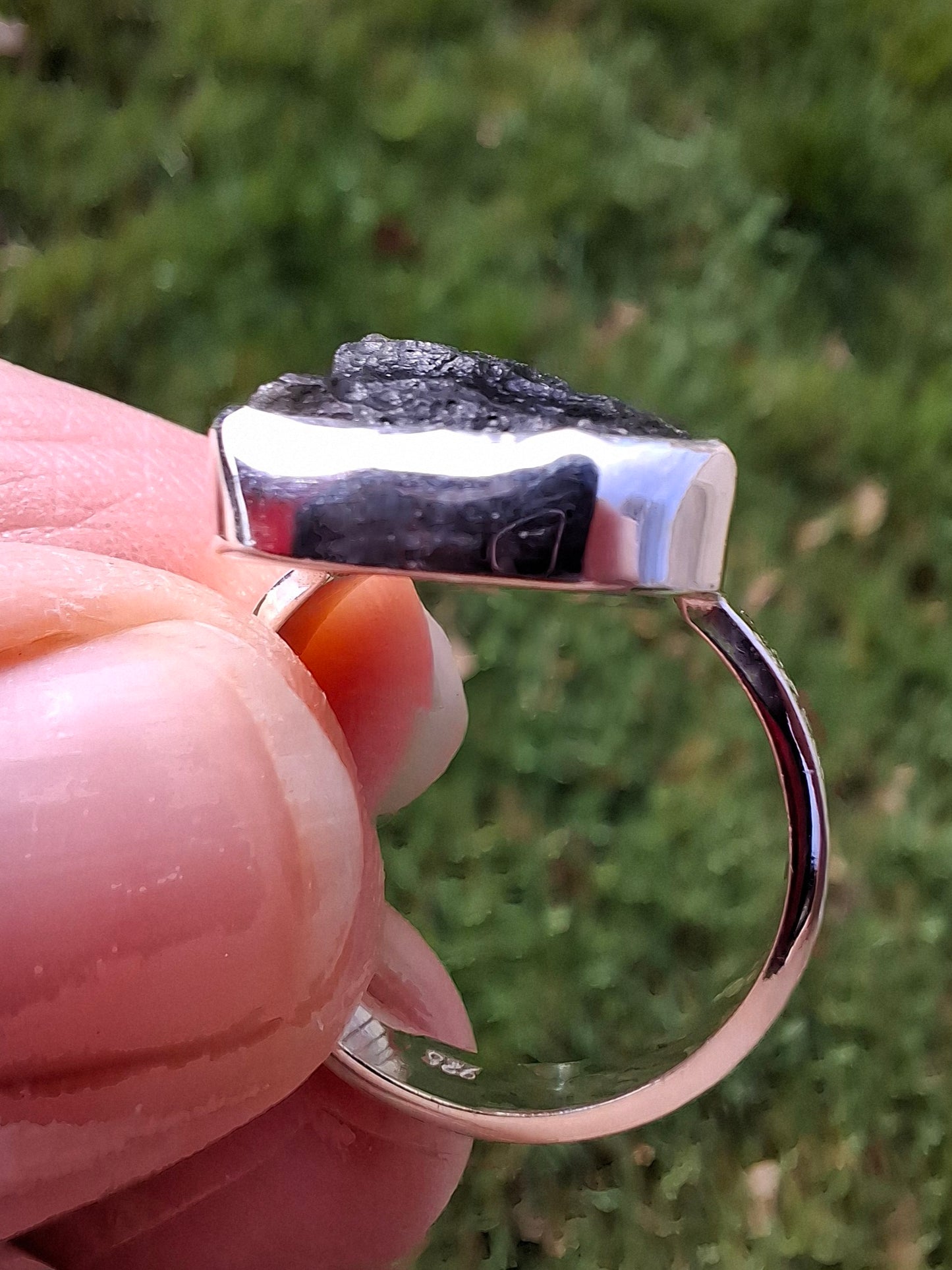 Moldavite Ring, size large M/small N, 925 Silver, Tektite (Ref: R309)