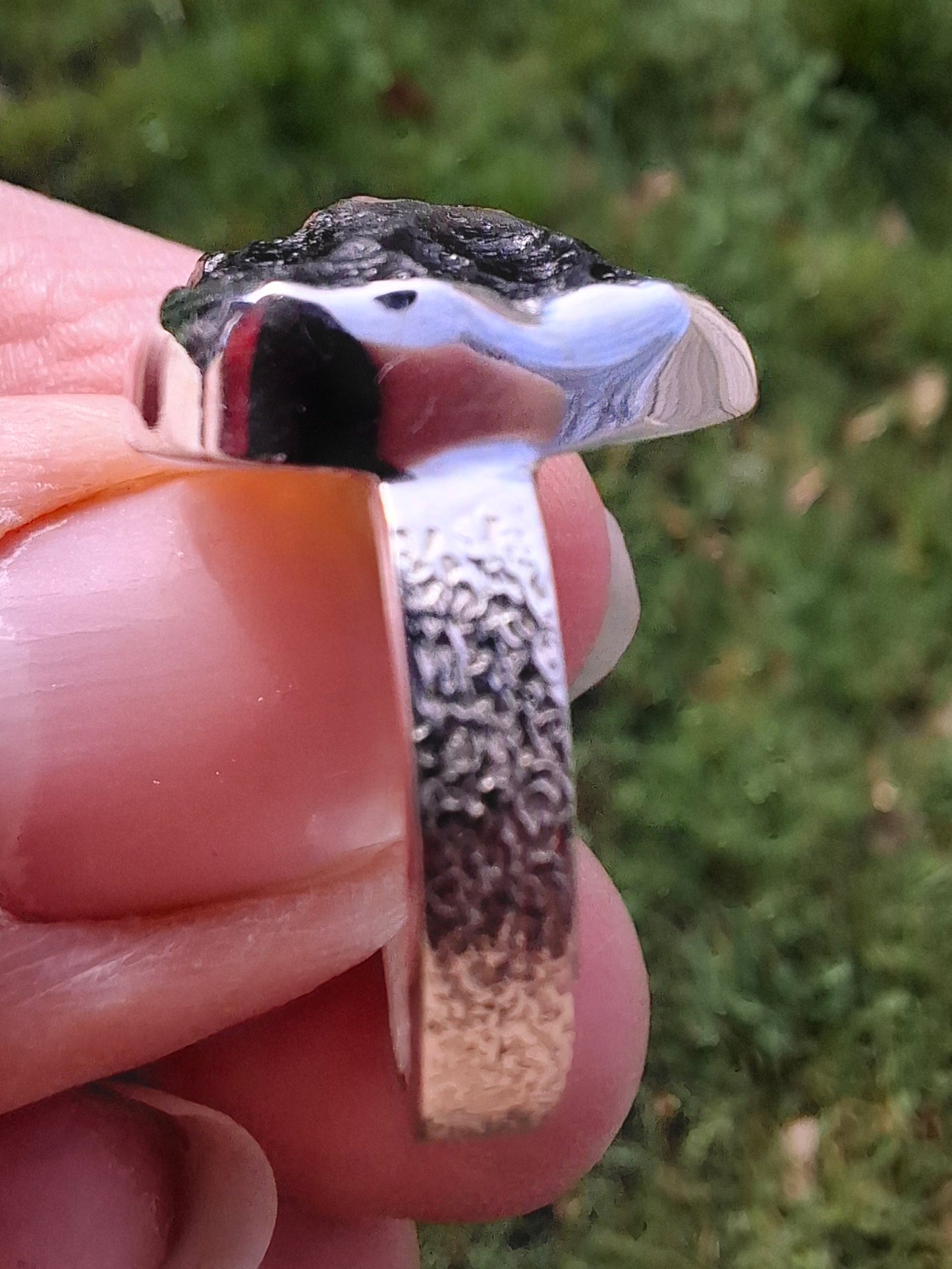 Moldavite Ring, size large M/small N, 925 Silver, Tektite (Ref: R309)