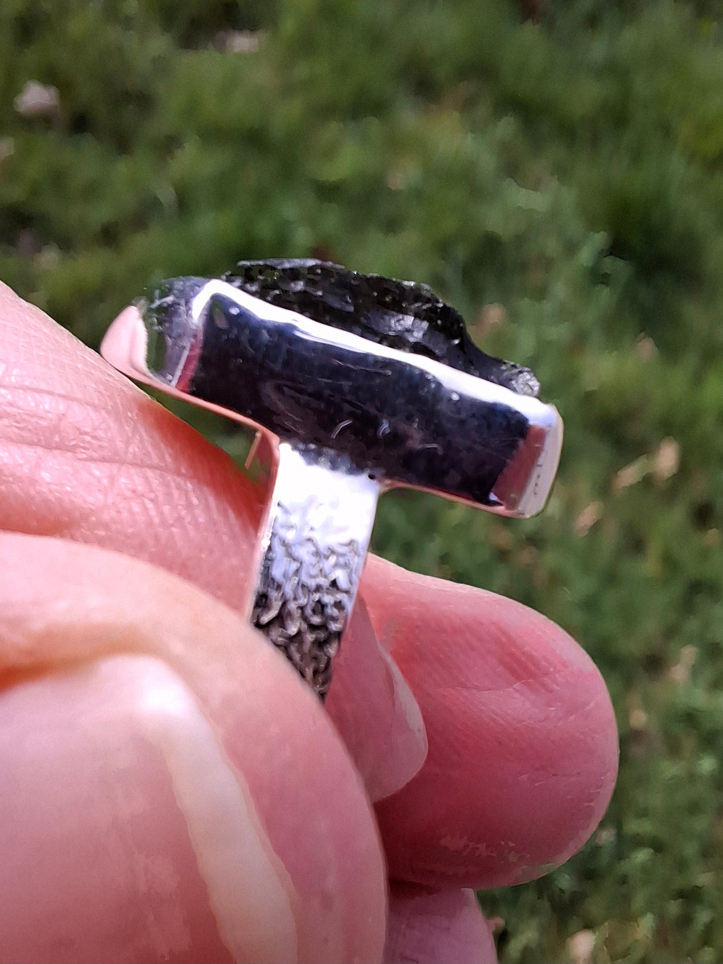 Moldavite Ring, size large M/small N, 925 Silver, Tektite (Ref: R309)
