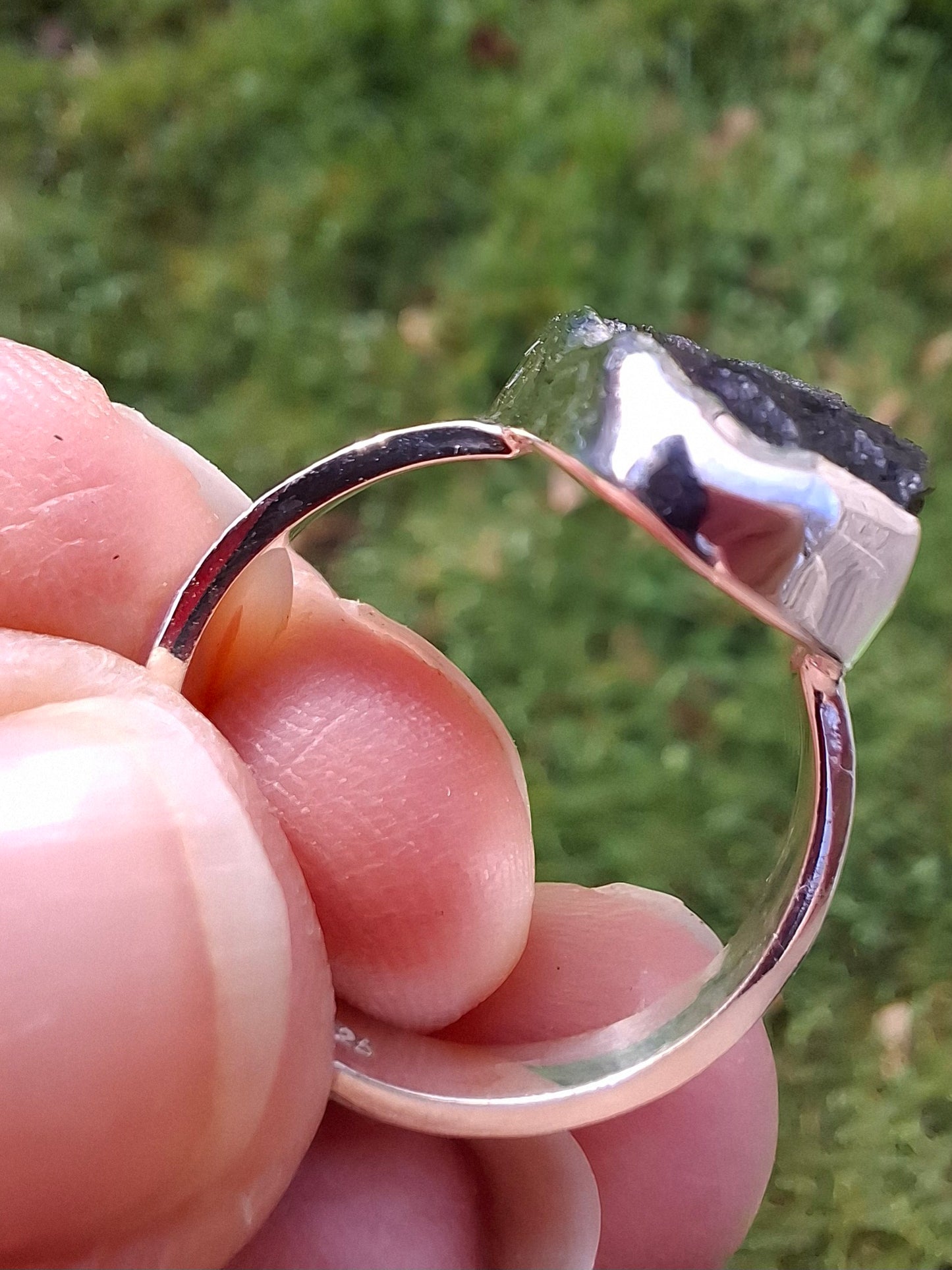 Moldavite Ring, size large M/small N, 925 Silver, Tektite (Ref: R309)