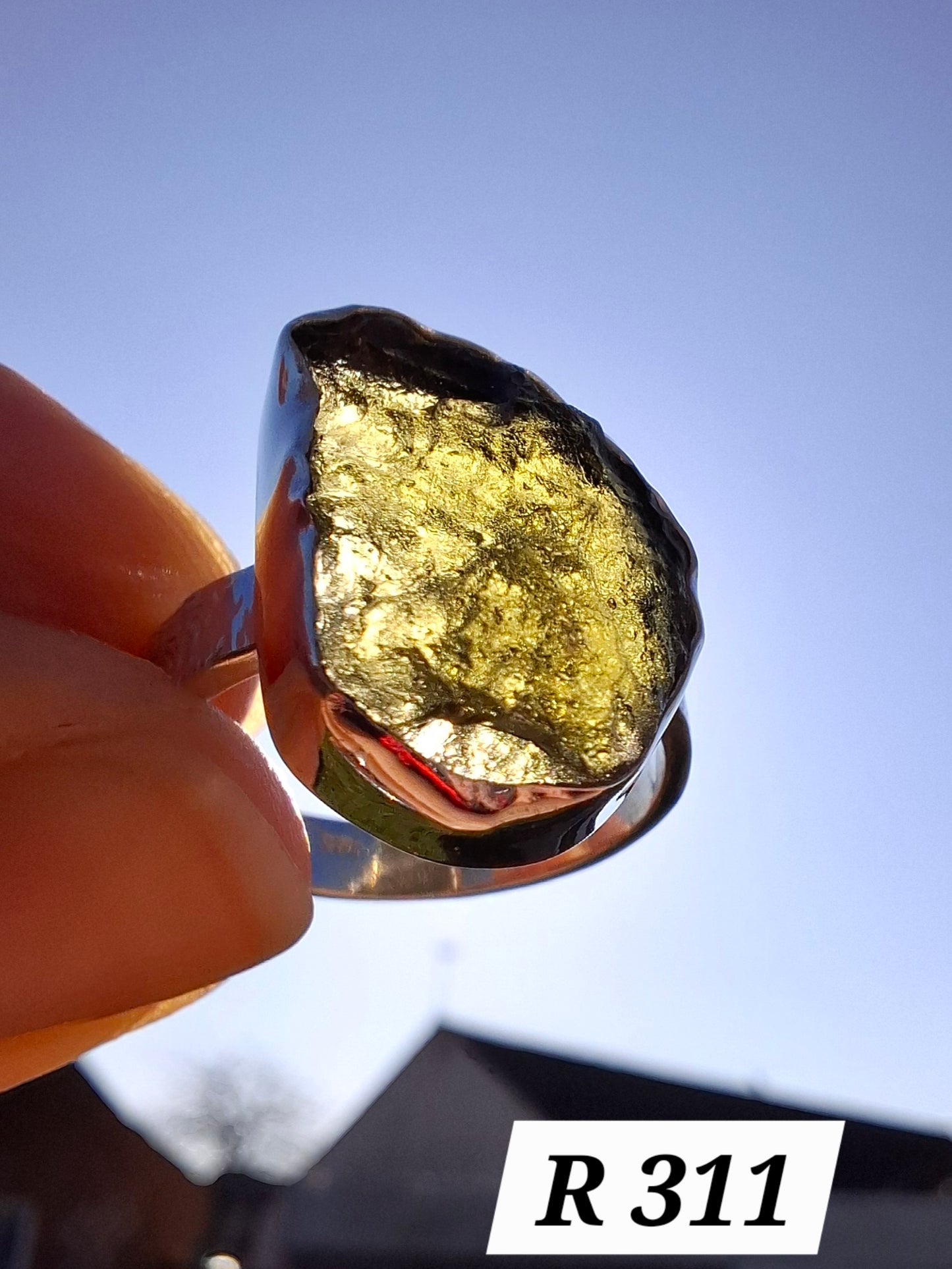 Moldavite Ring, size O, 925 Silver, Tektite (Ref: R311)