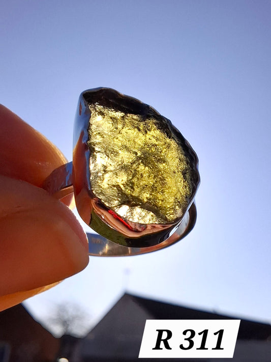 Moldavite Ring, size O, 925 Silver, Tektite (Ref: R311)