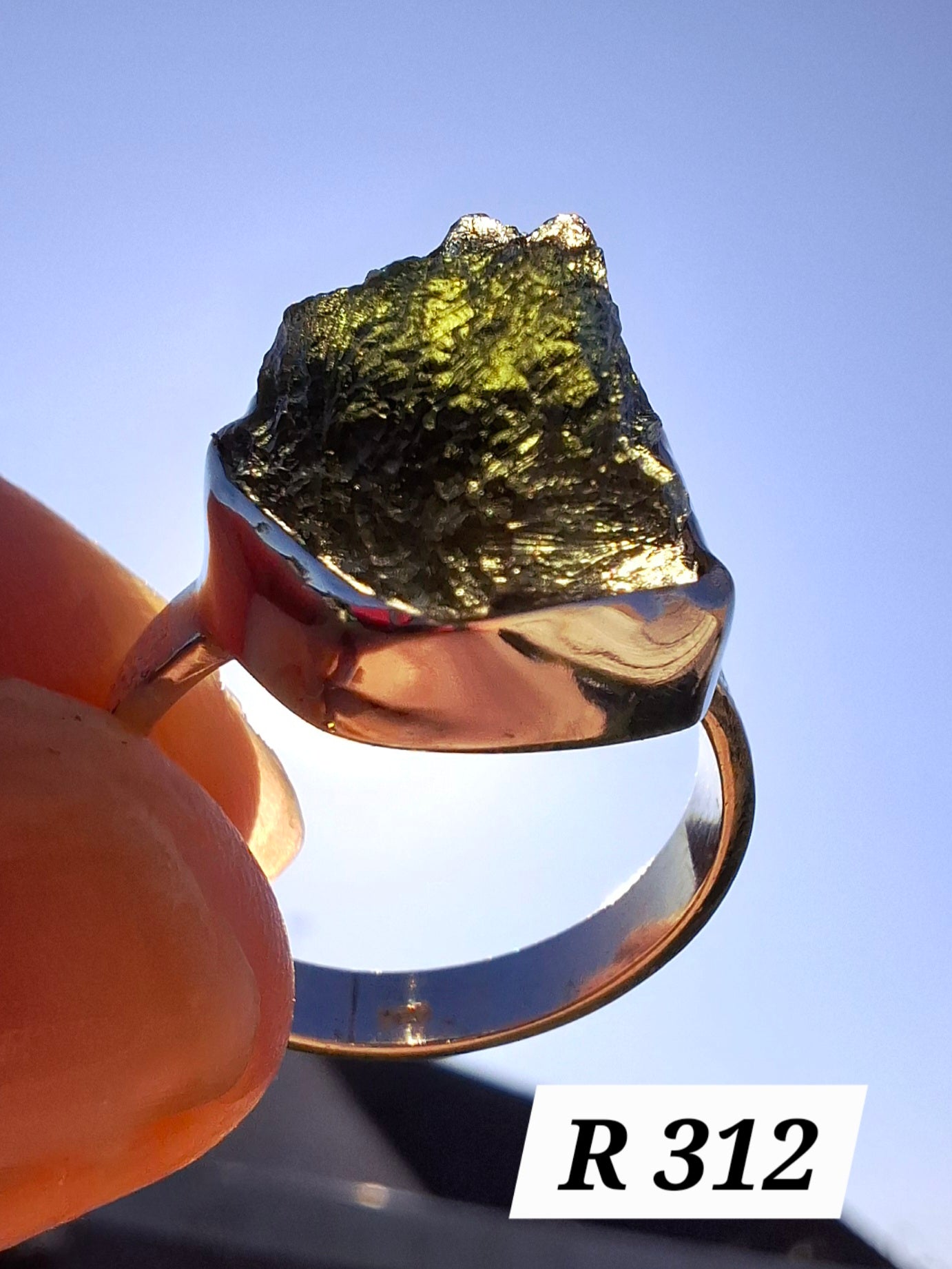 Moldavite Ring, size O, 925 Silver, Tektite (Ref: R312)