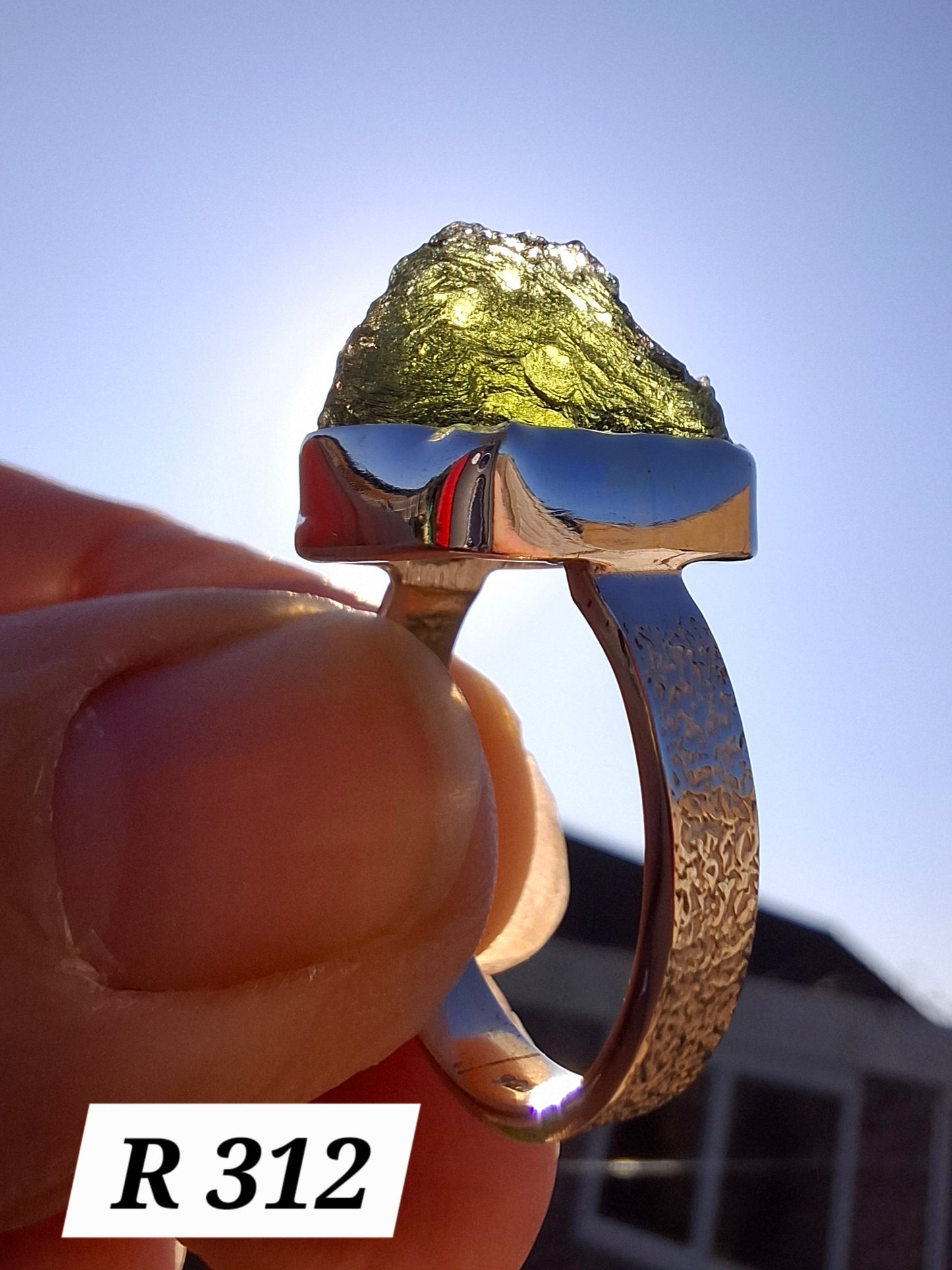 Moldavite Ring, size O, 925 Silver, Tektite (Ref: R312)