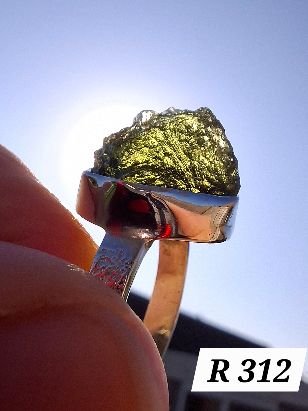 Moldavite Ring, size O, 925 Silver, Tektite (Ref: R312)