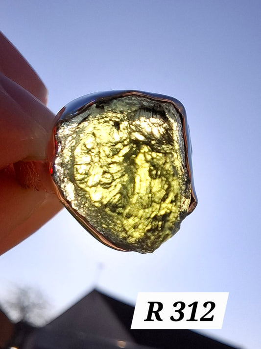 Moldavite Ring, size O, 925 Silver, Tektite (Ref: R312)
