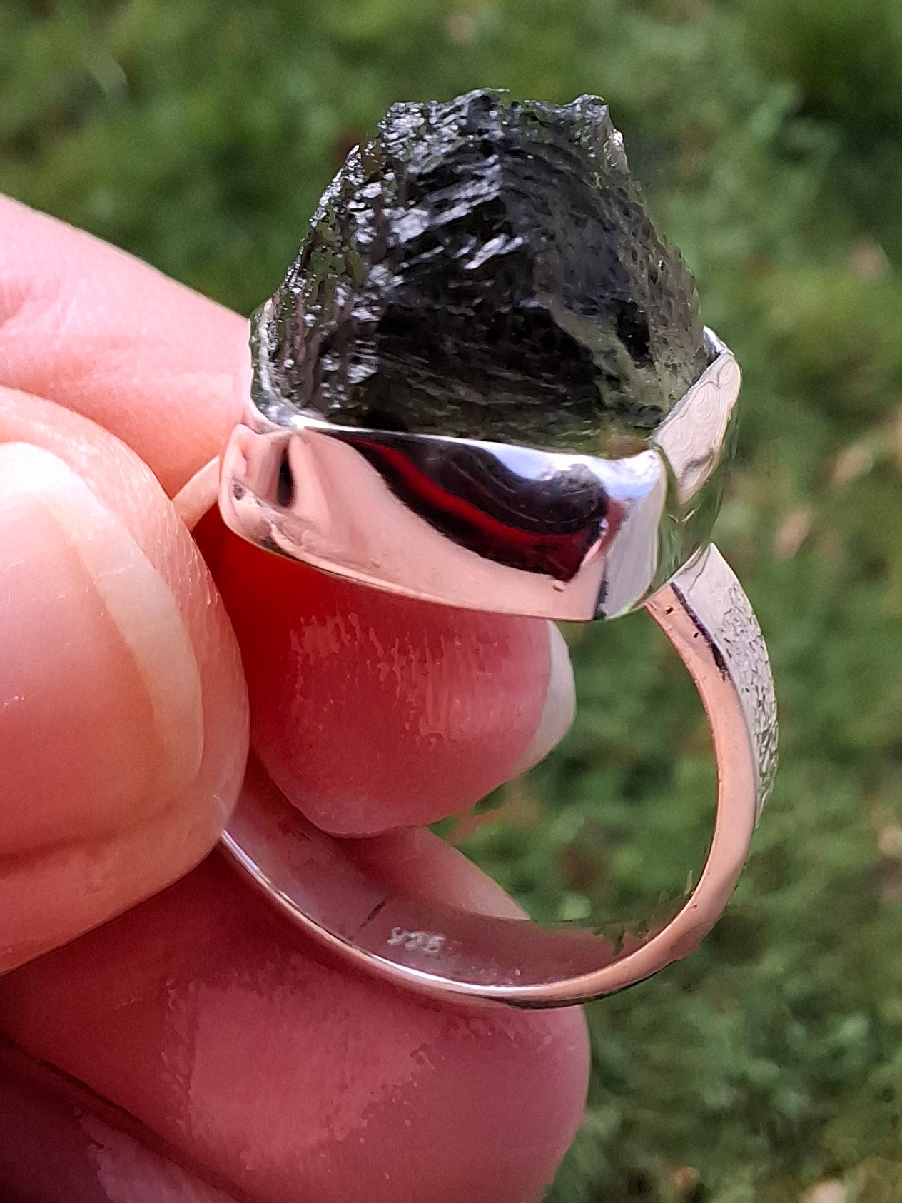 Moldavite Ring, size O, 925 Silver, Tektite (Ref: R312)
