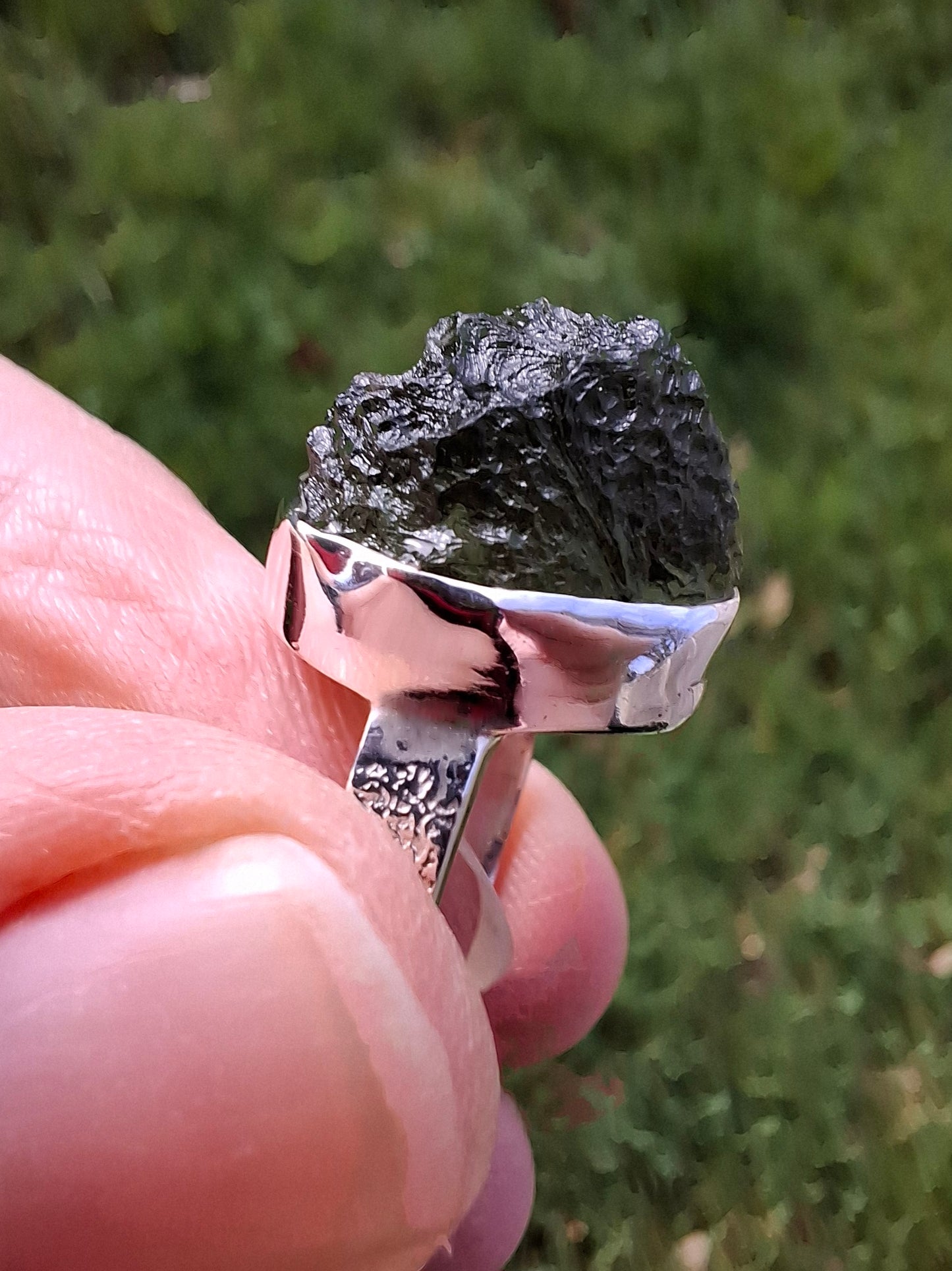 Moldavite Ring, size O, 925 Silver, Tektite (Ref: R312)