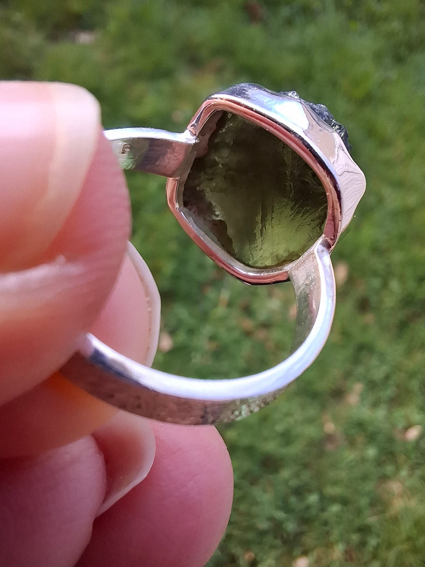 Moldavite Ring, size O, 925 Silver, Tektite (Ref: R312)