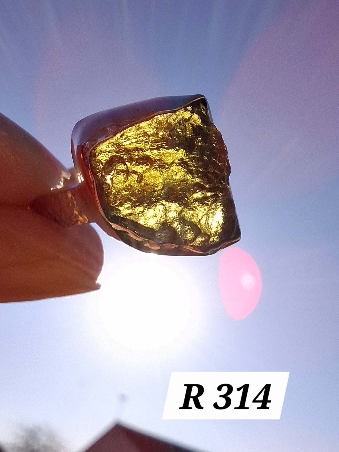Moldavite Ring, size P, 925 Silver, Tektite (Ref: R314)