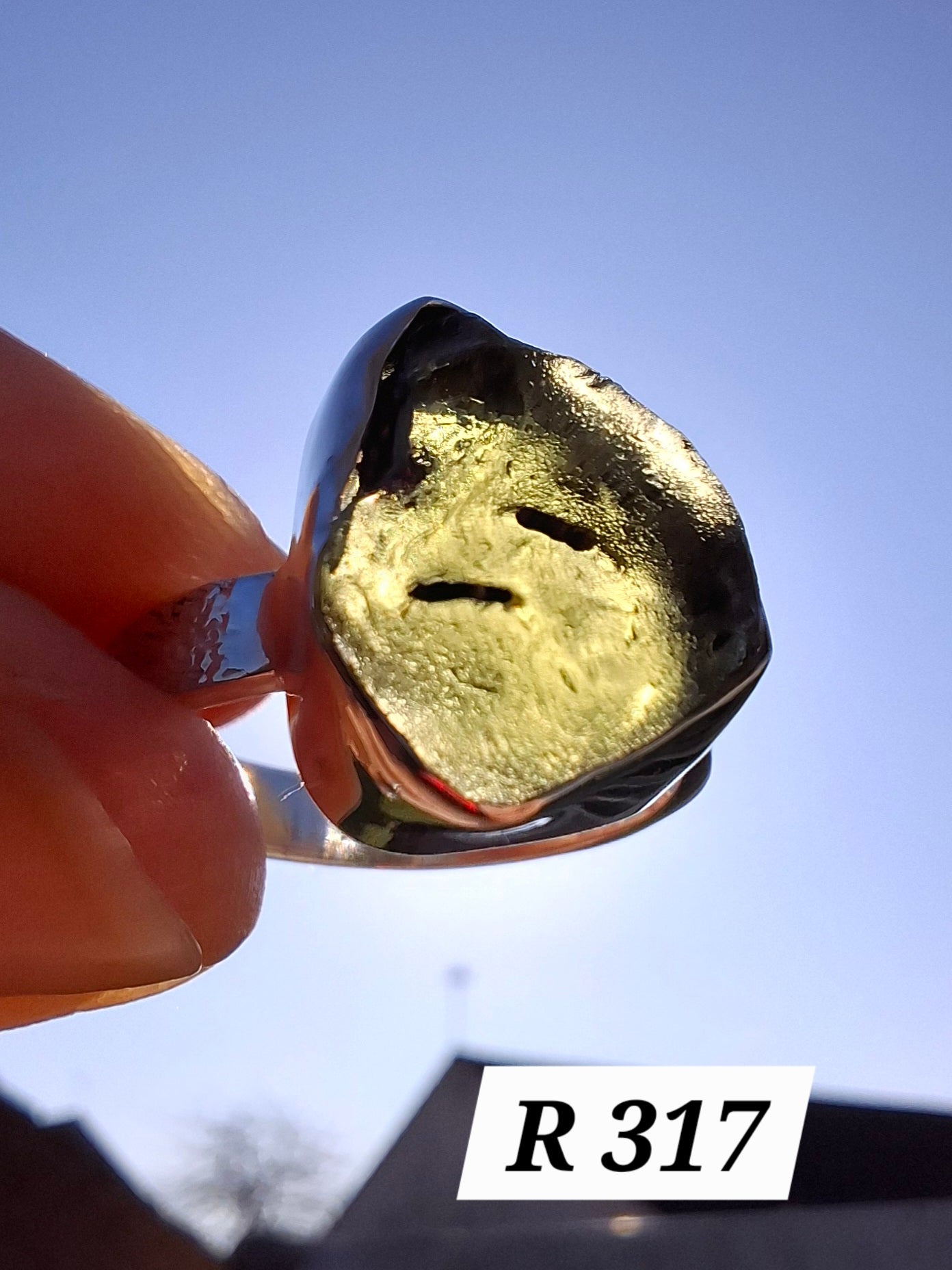 Moldavite Ring, size R, 925 Silver, Tektite (Ref: R317)