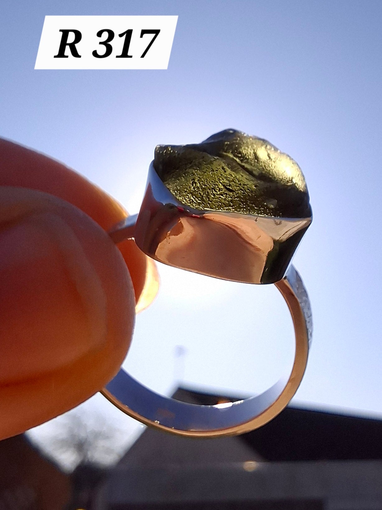 Moldavite Ring, size R, 925 Silver, Tektite (Ref: R317)