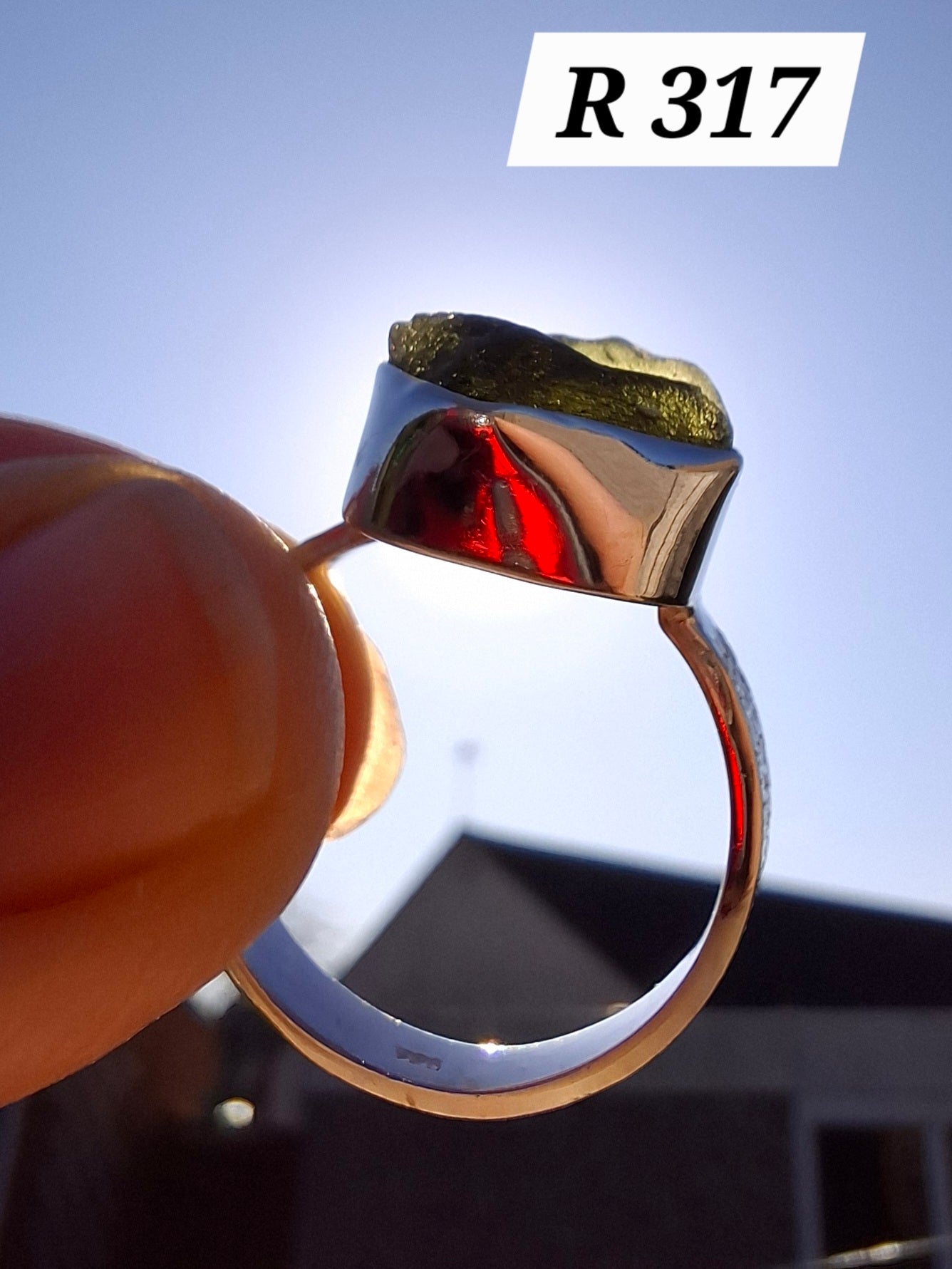 Moldavite Ring, size R, 925 Silver, Tektite (Ref: R317)