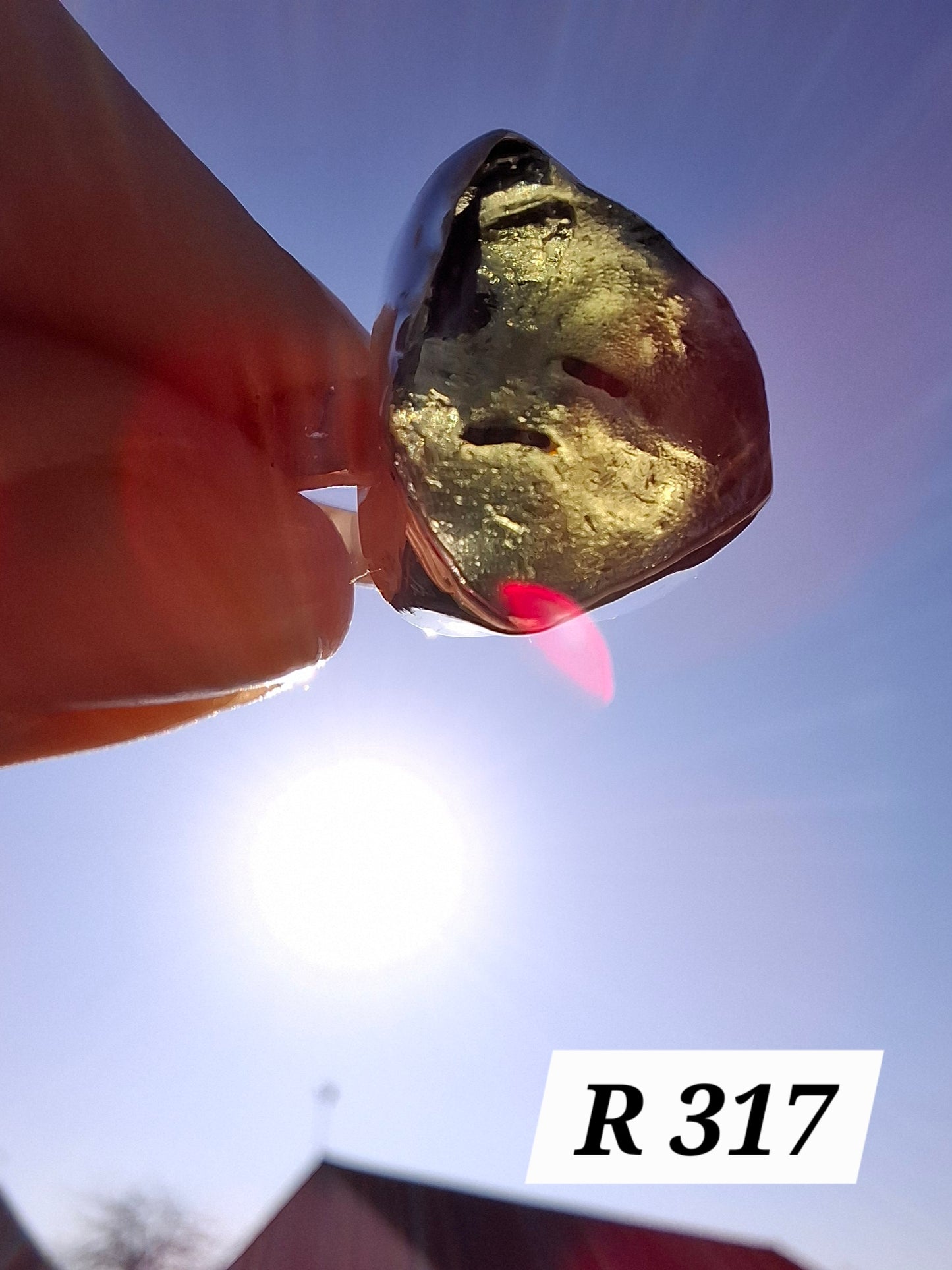 Moldavite Ring, size R, 925 Silver, Tektite (Ref: R317)