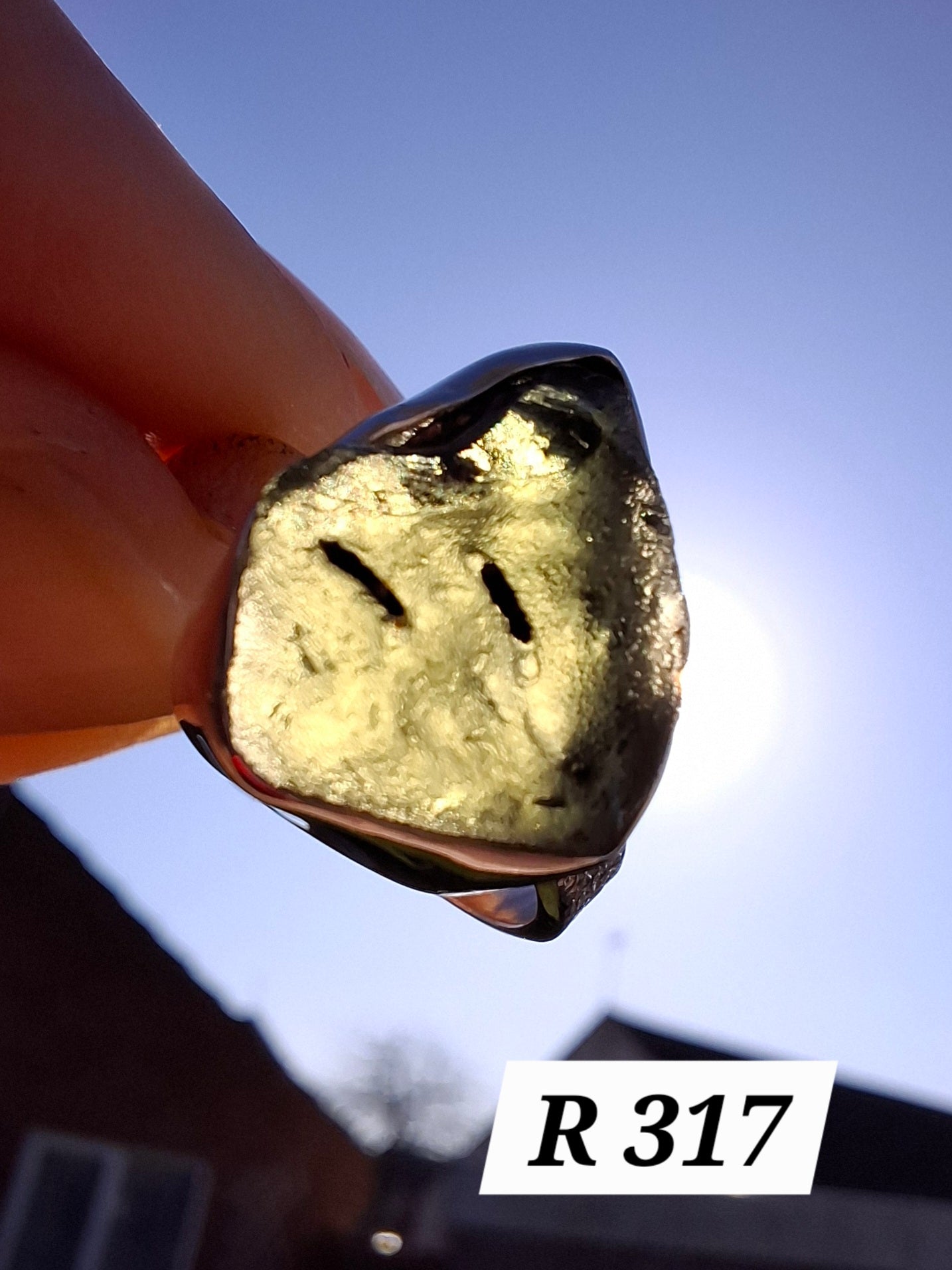 Moldavite Ring, size R, 925 Silver, Tektite (Ref: R317)