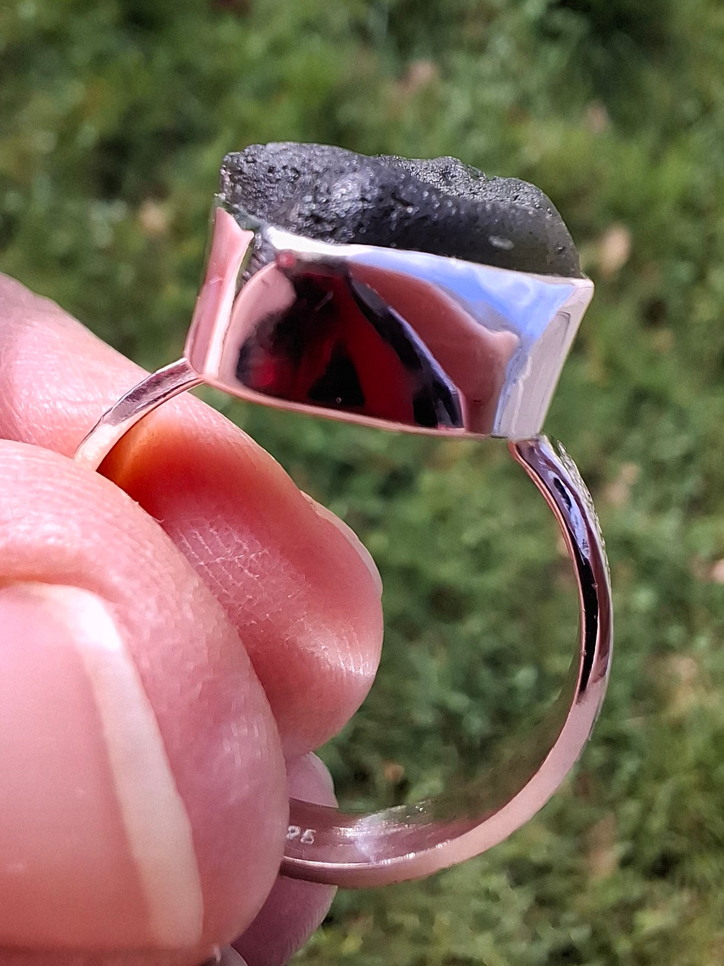 Moldavite Ring, size R, 925 Silver, Tektite (Ref: R317)