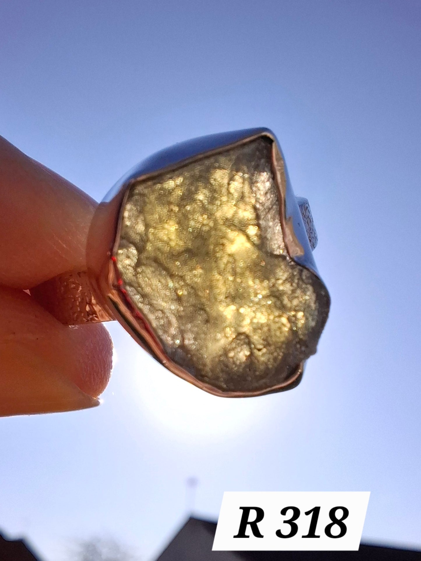 Moldavite Ring, size R, 925 Silver, Tektite (Ref: R318)