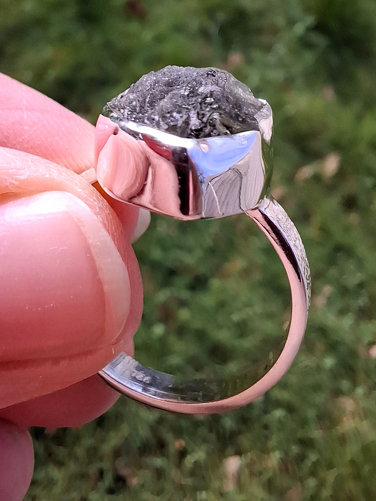 Moldavite Ring, size R, 925 Silver, Tektite (Ref: R318)