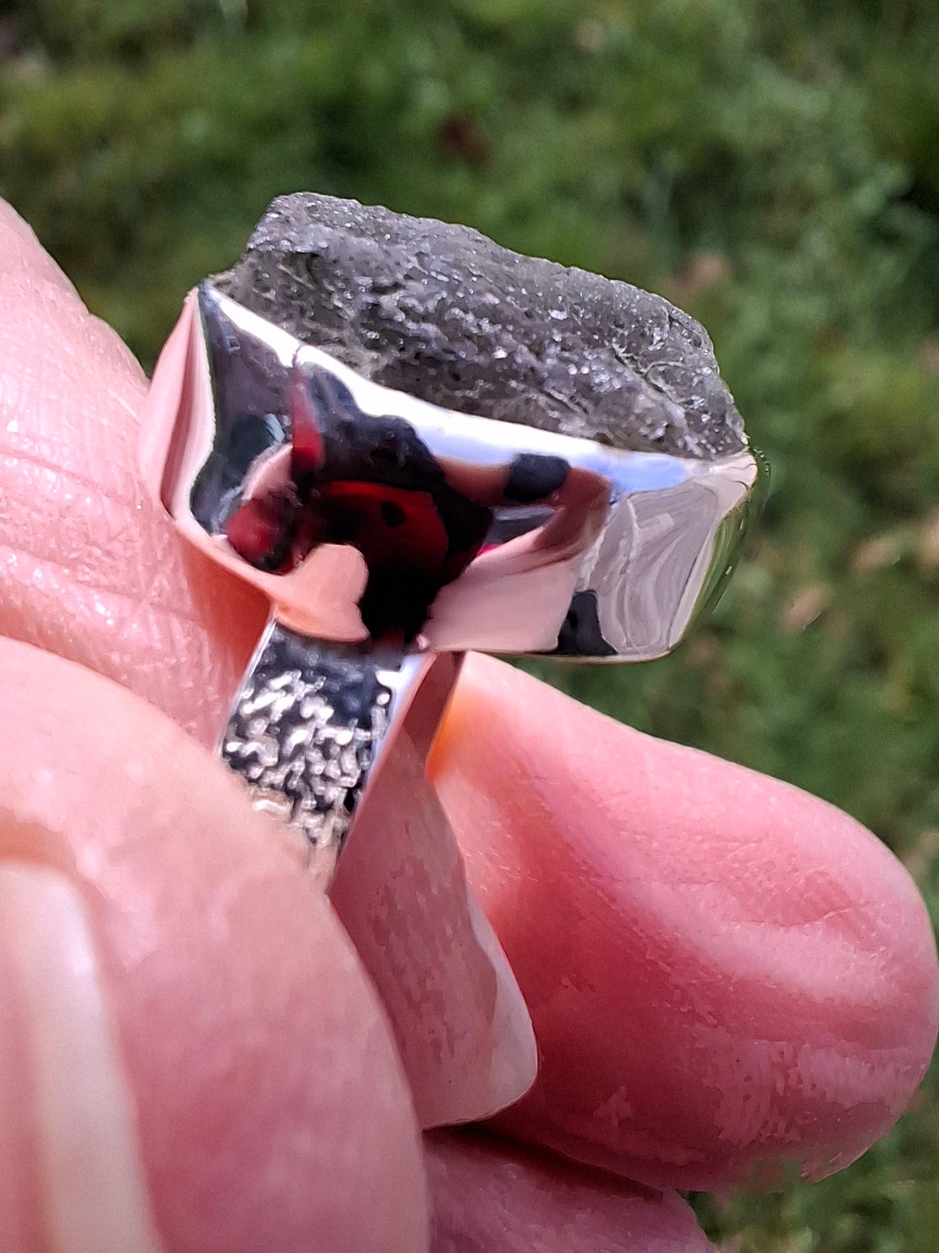 Moldavite Ring, size R, 925 Silver, Tektite (Ref: R318)