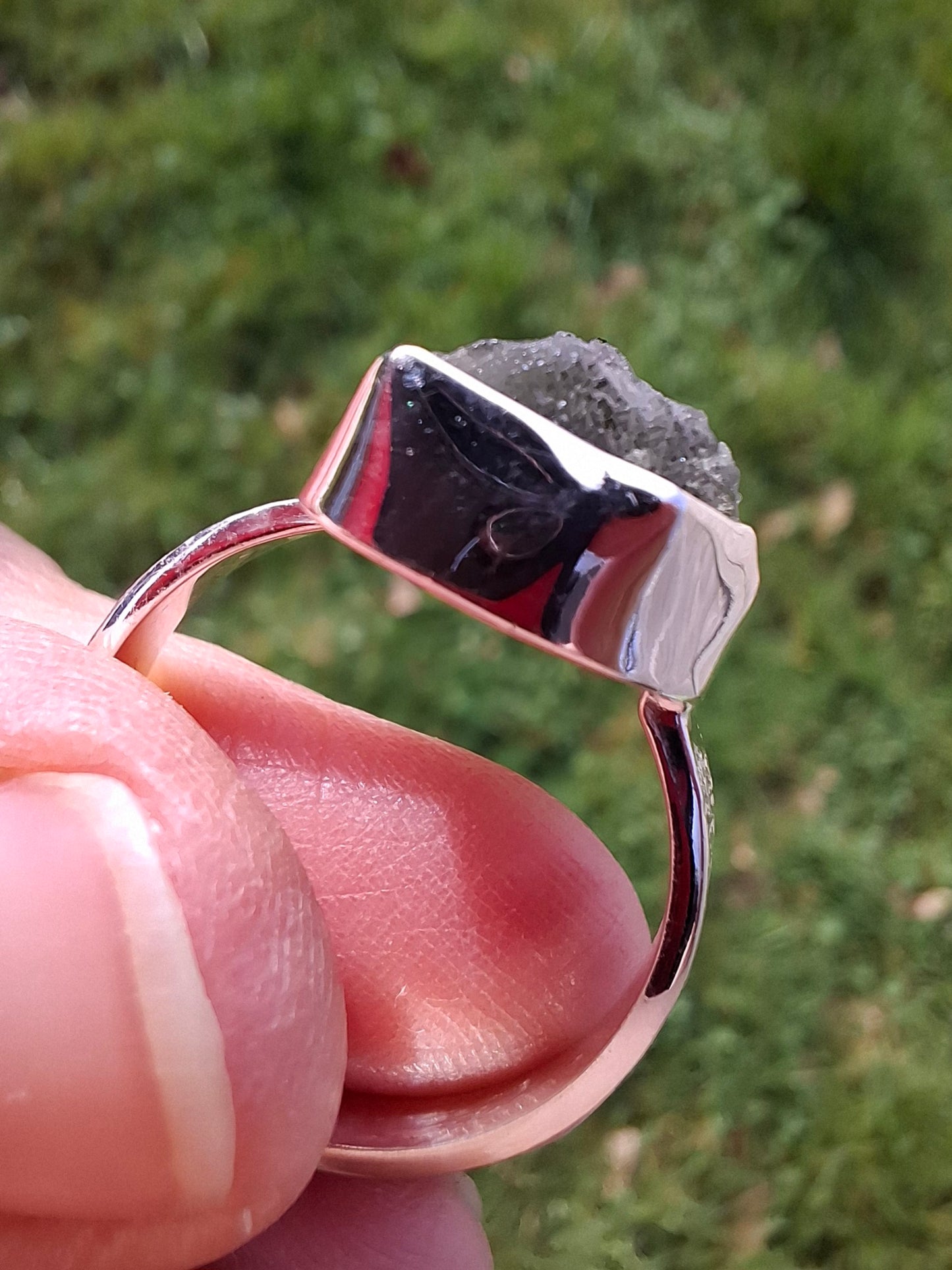 Moldavite Ring, size R, 925 Silver, Tektite (Ref: R318)