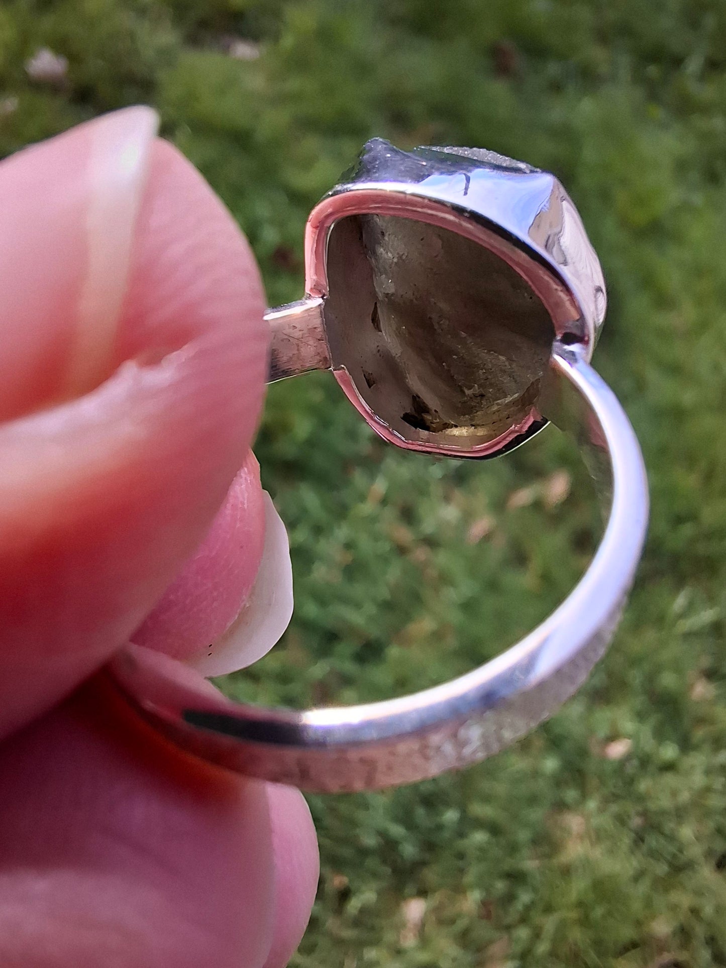 Moldavite Ring, size R, 925 Silver, Tektite (Ref: R318)