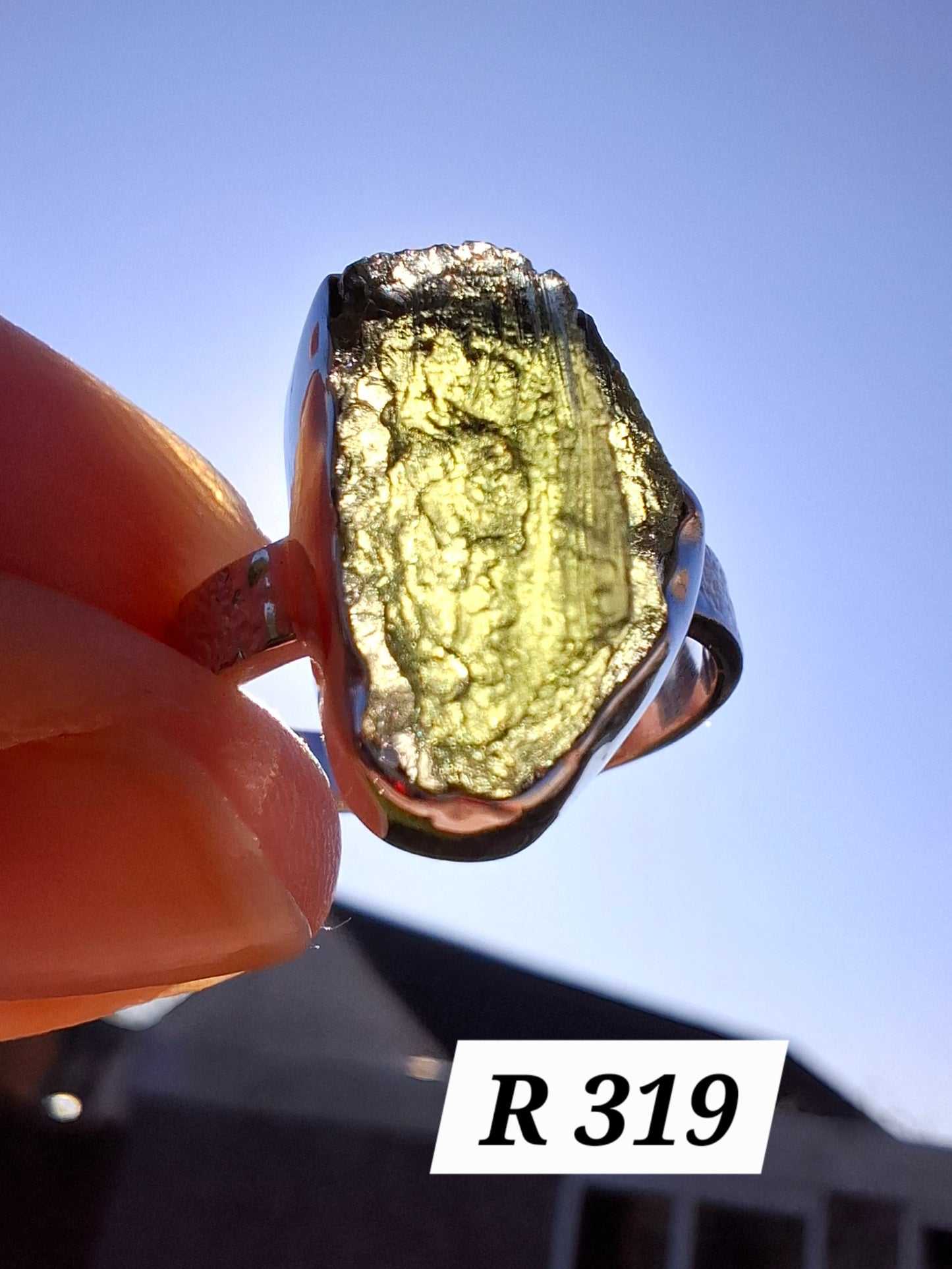 Moldavite Ring, size large R/small S, 925 Silver, Tektite (Ref: R319)