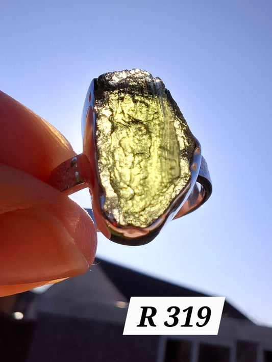 Moldavite Ring, size large R/small S, 925 Silver, Tektite (Ref: R319)