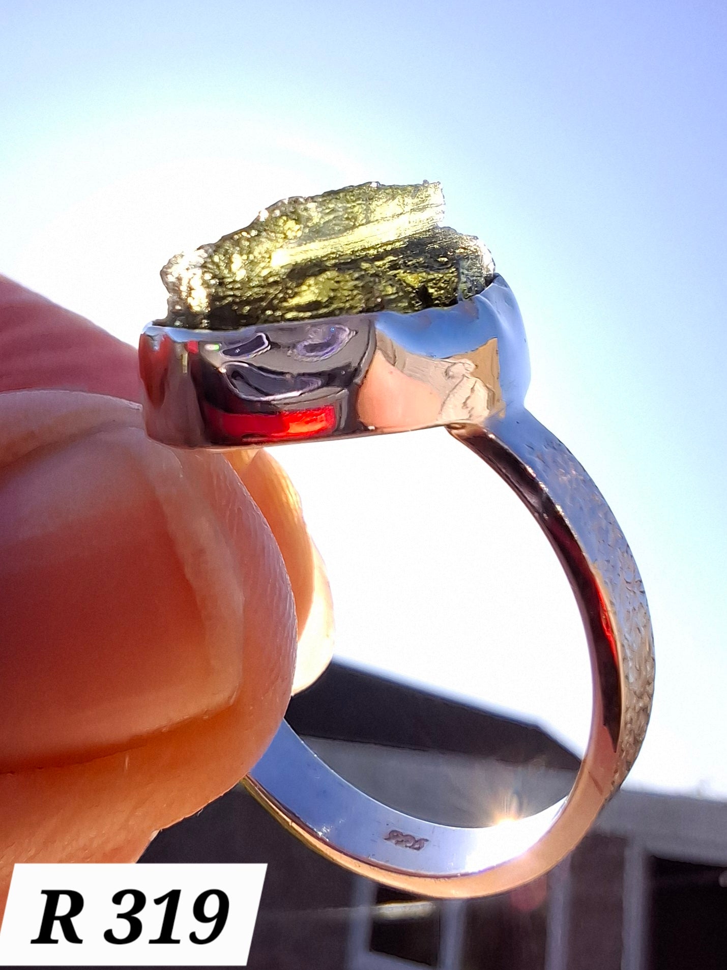 Moldavite Ring, size large R/small S, 925 Silver, Tektite (Ref: R319)