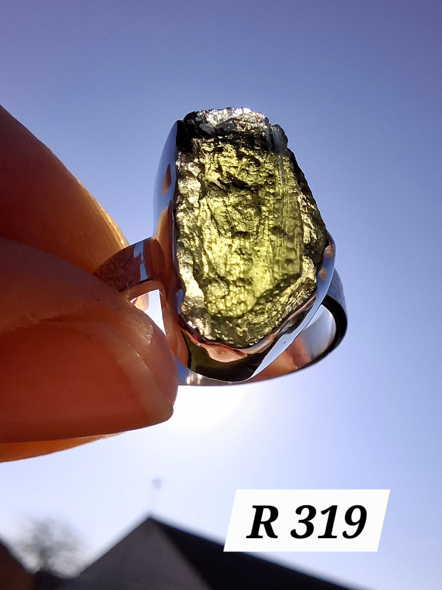 Moldavite Ring, size large R/small S, 925 Silver, Tektite (Ref: R319)