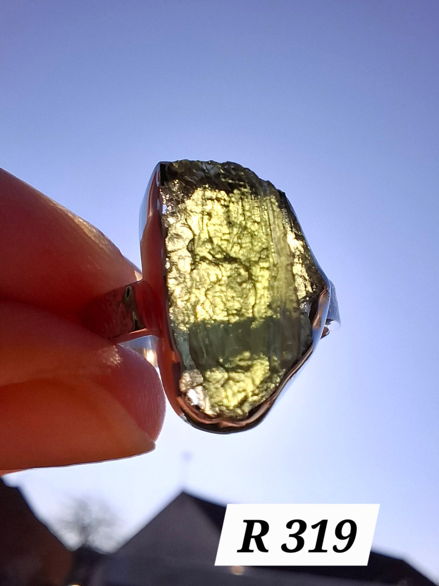 Moldavite Ring, size large R/small S, 925 Silver, Tektite (Ref: R319)